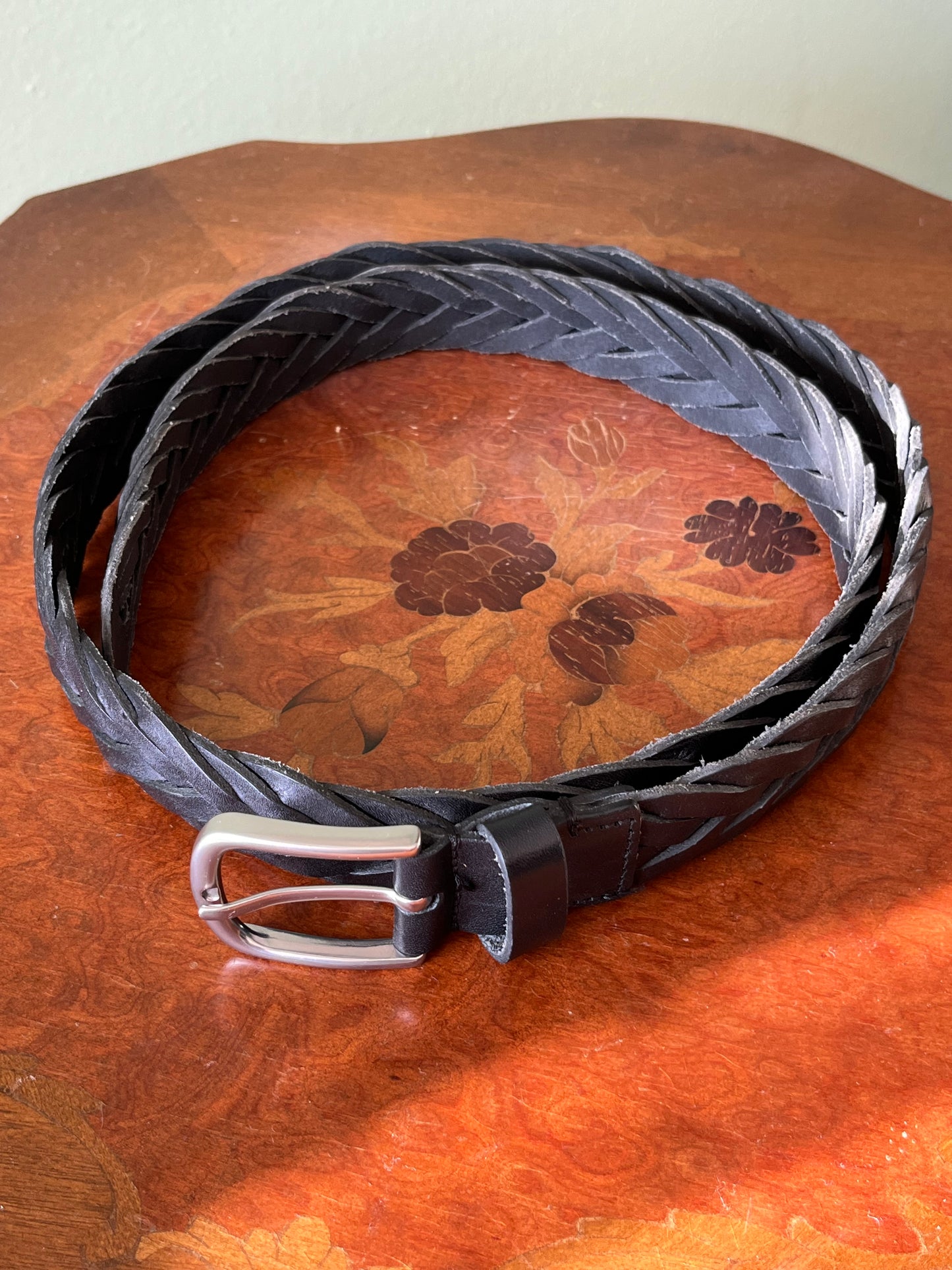 Cintura in pelle intrecciata nera