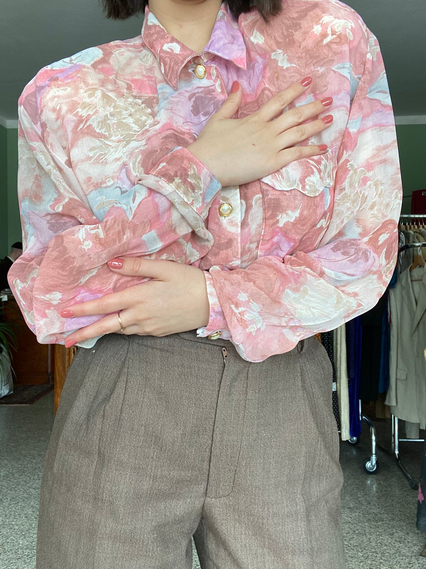 Camicia anni ‘80 stampa floreale rosa - TG. da 42 a 48
