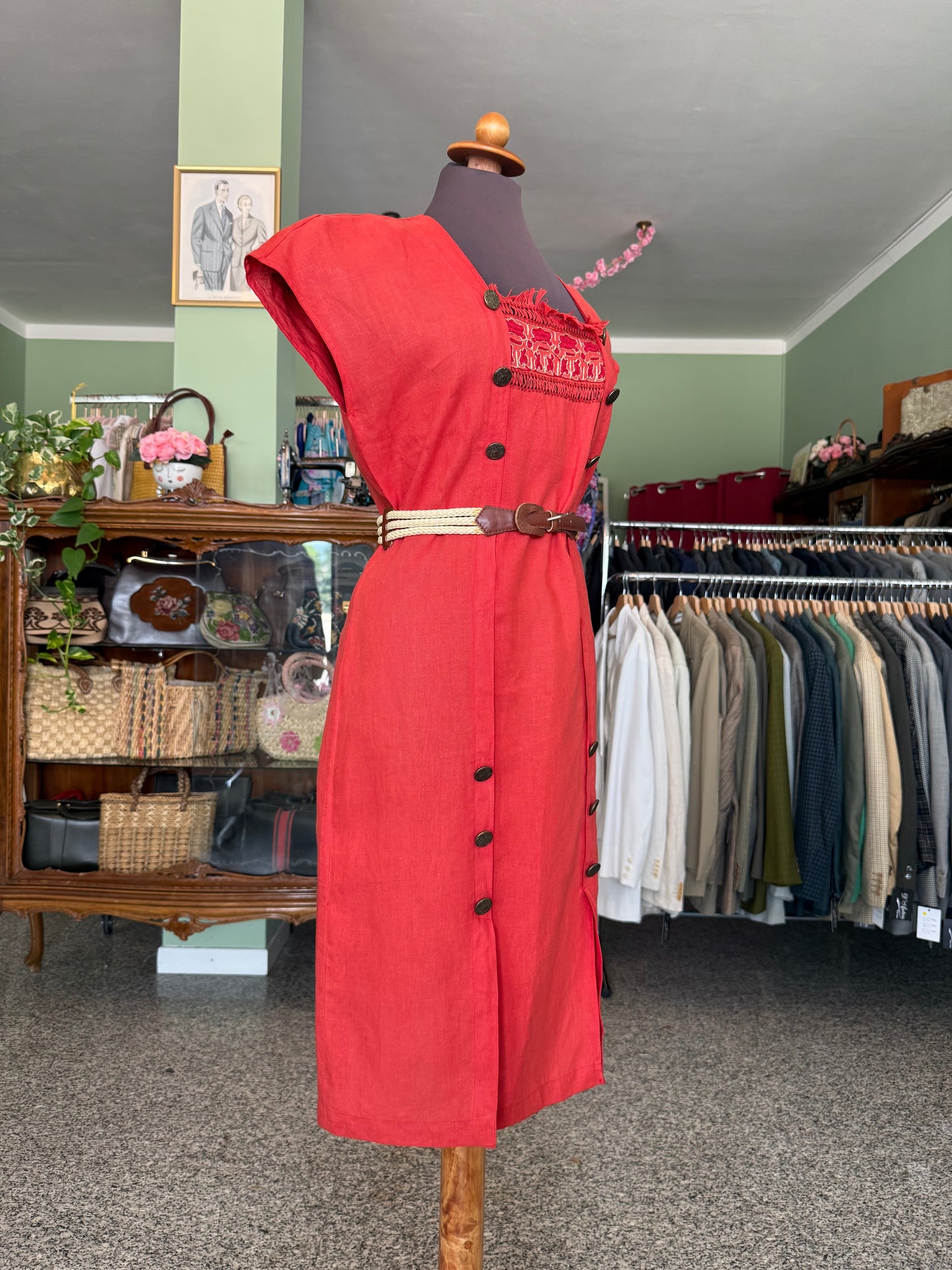 Abito rosso in 100% lino - TG. 44
