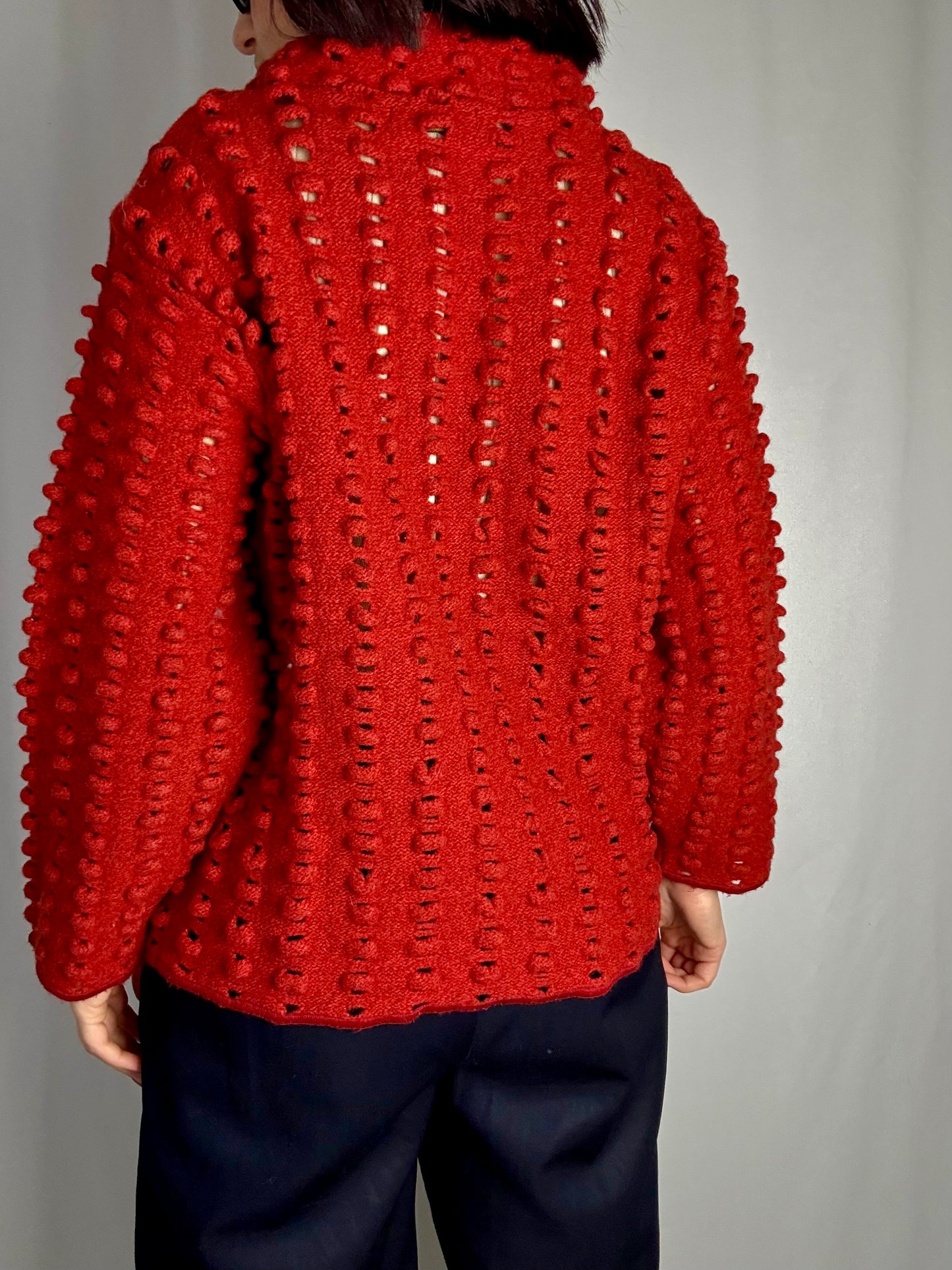 Maglione rosso lavorazione traforata e punto nocciolina - TG. 38/40