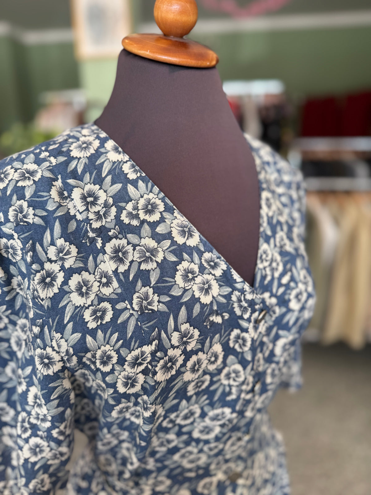Azzurro fiori viscosa Lino