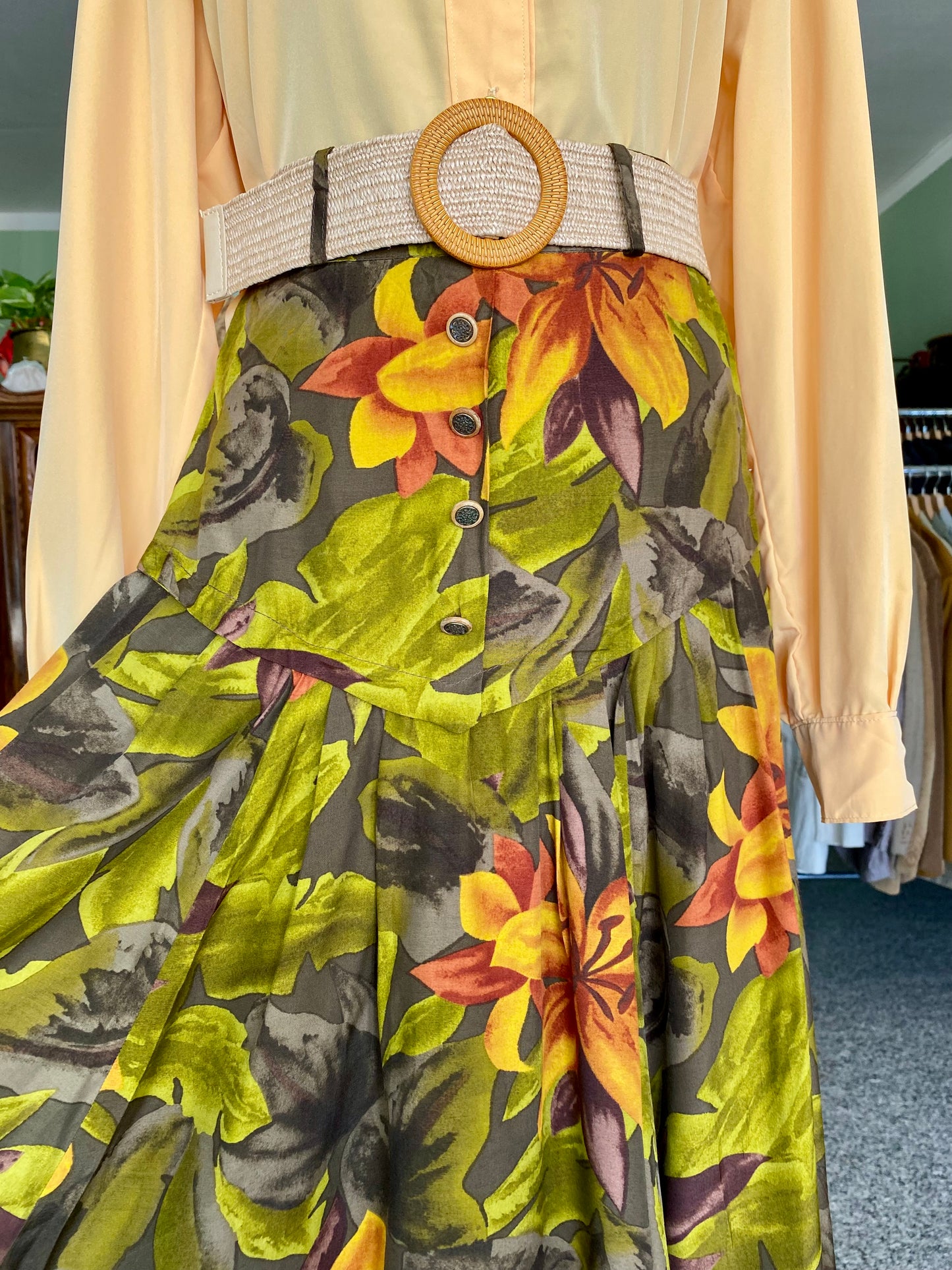 Gonna vintage anni ’70 a fiori tropicali - TG. 38