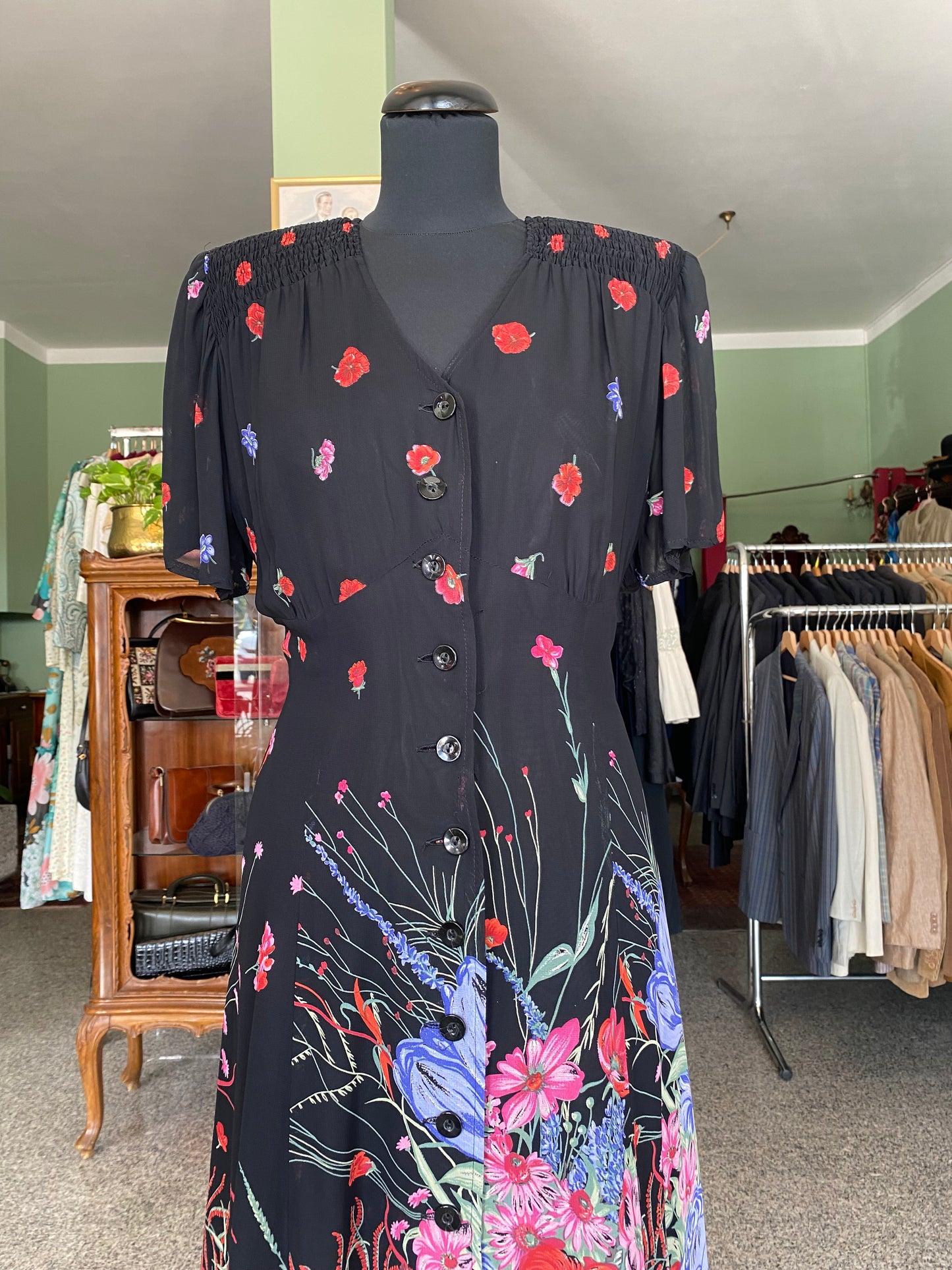 Abito anni ‘80 in georgette con stampa floreale - TG. 44 circa