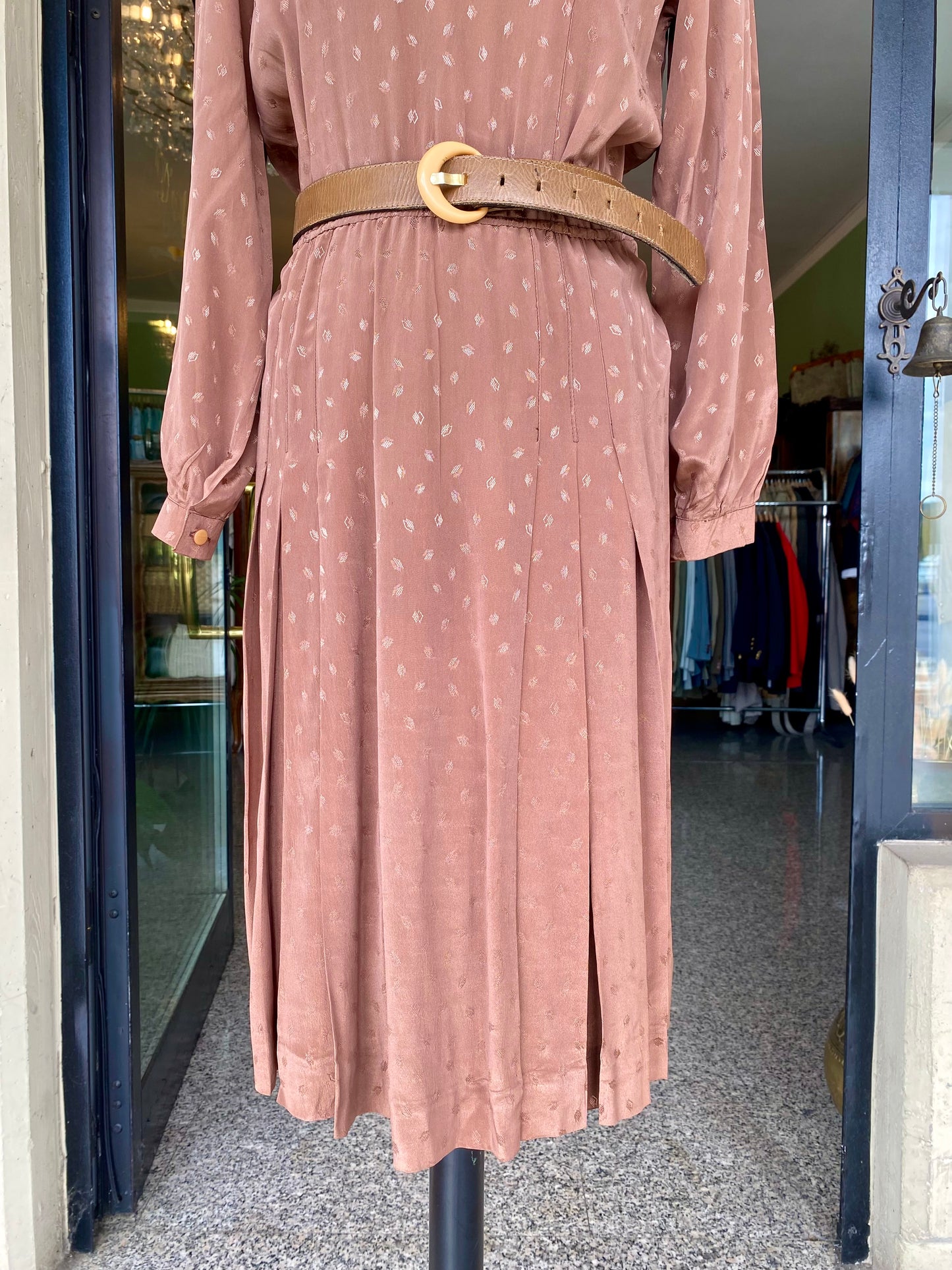 Abito in pura seta color cacao con dettagli rétro - TG. 42/44