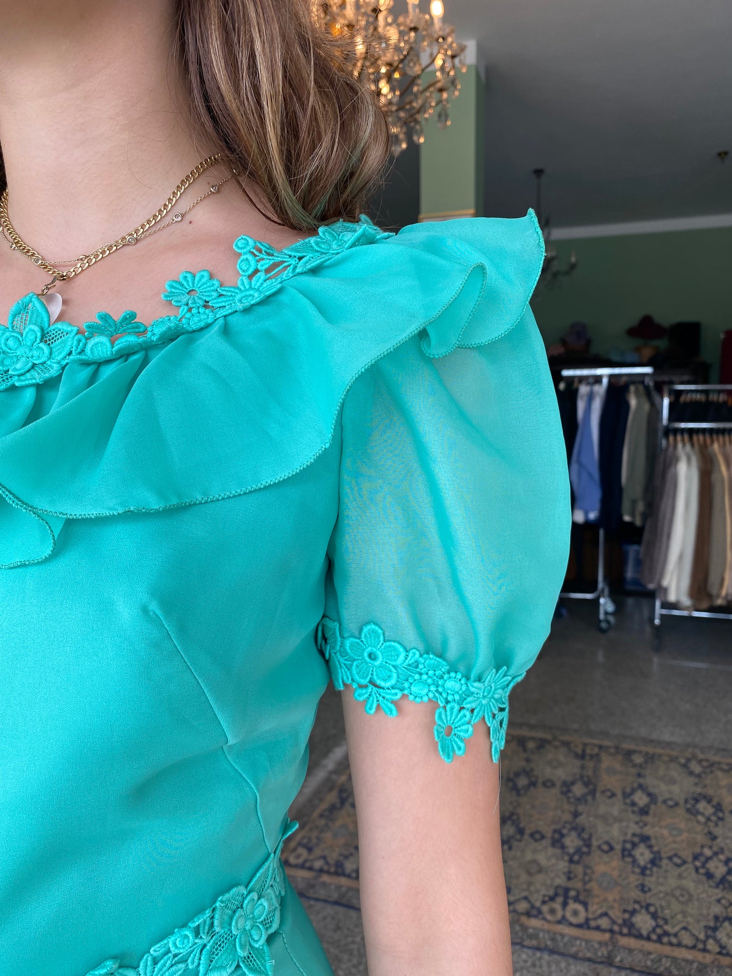 Maxi dress anni ‘70 color tiffany - TG. 38