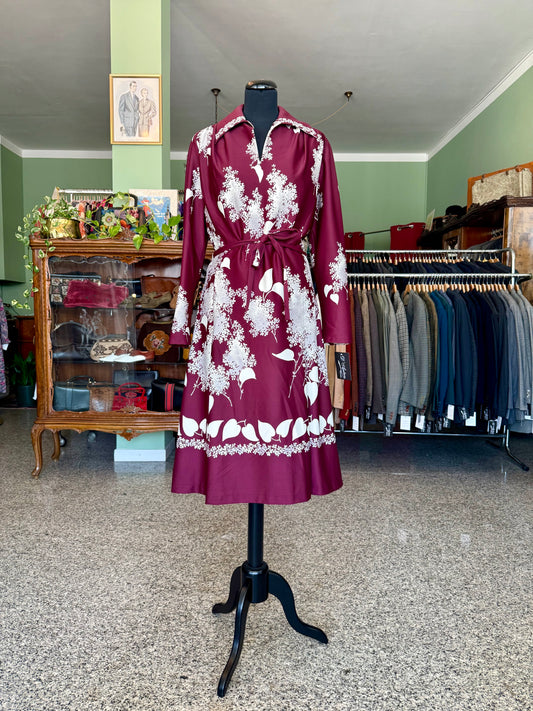 Abito bordeaux con stampa floreale bianca - TG. 44/46