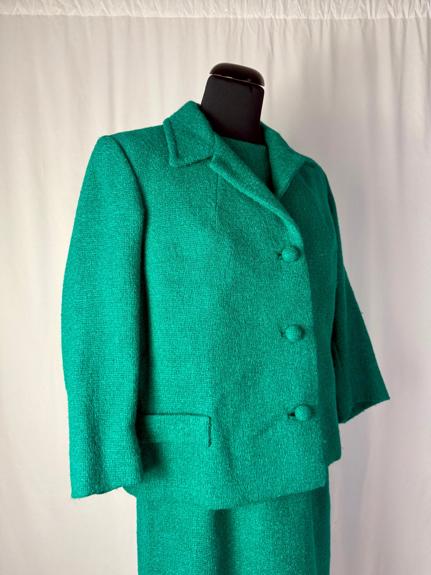 Tailleur giacca + abito in bouclé di lana anni ’60 sartoriale - TG. 40/42