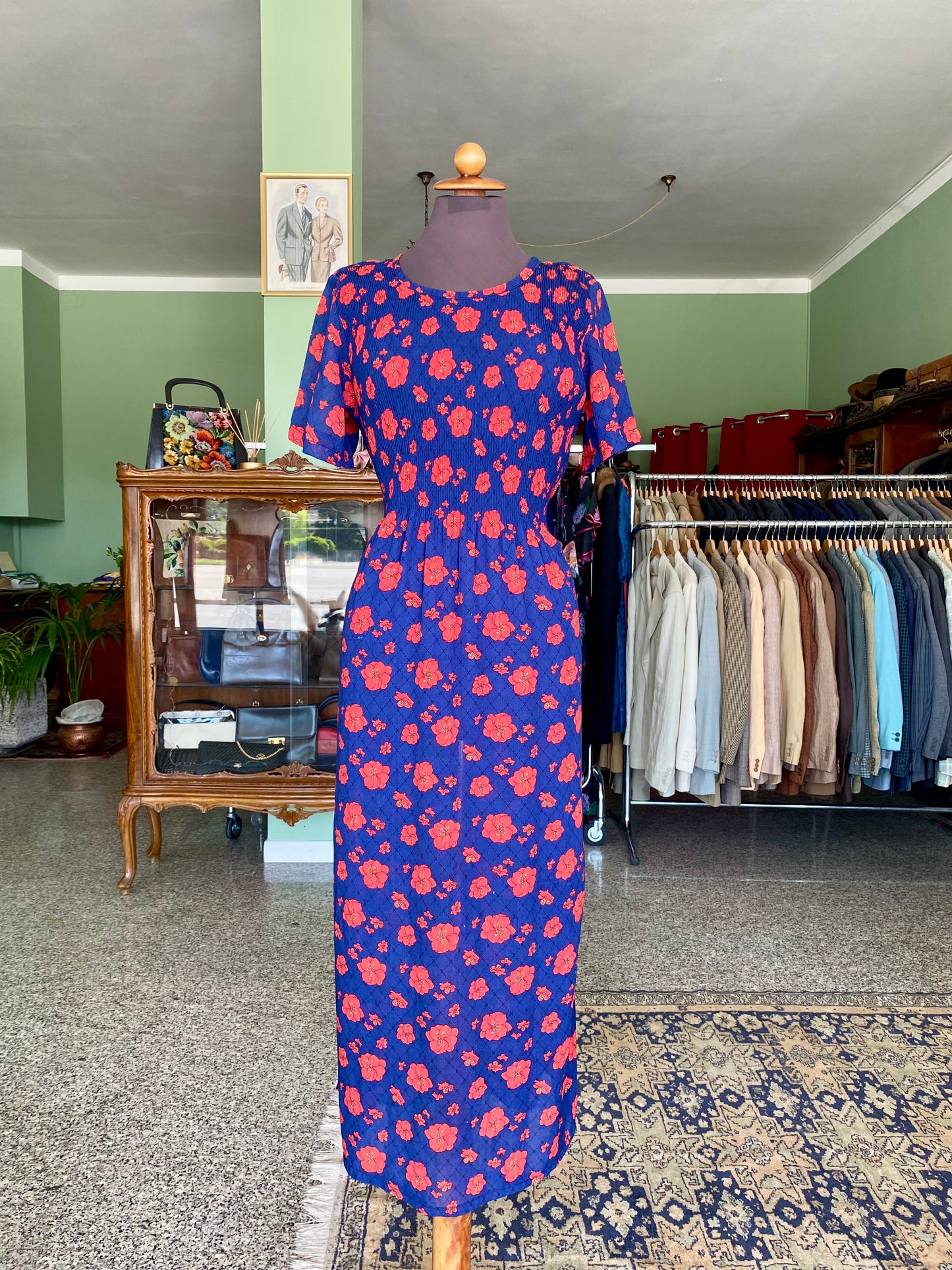 Abito anni ‘70 con fiori rossi - TG. 38/40