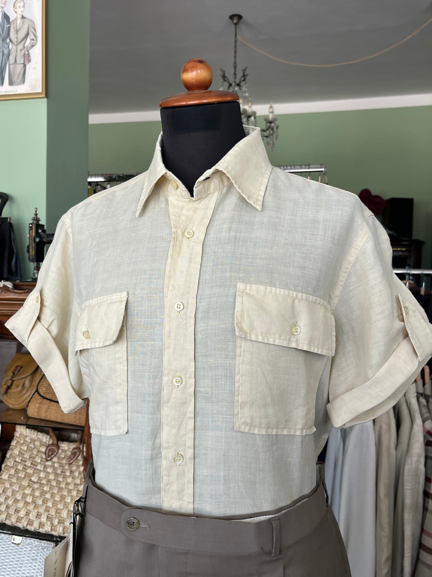 Camicia a maniche corte lino S-M