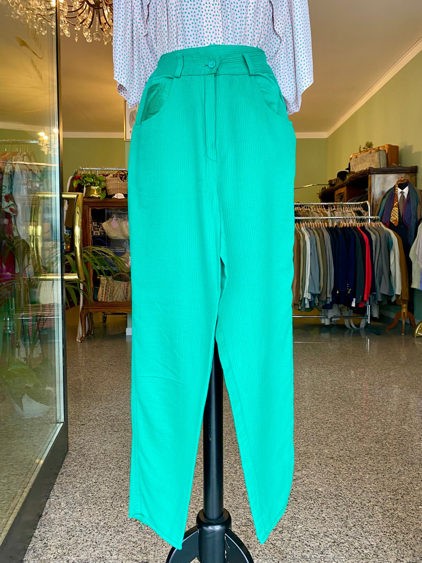 Pantaloni anni ‘80 verde smerlando misto cotone - TG. 40