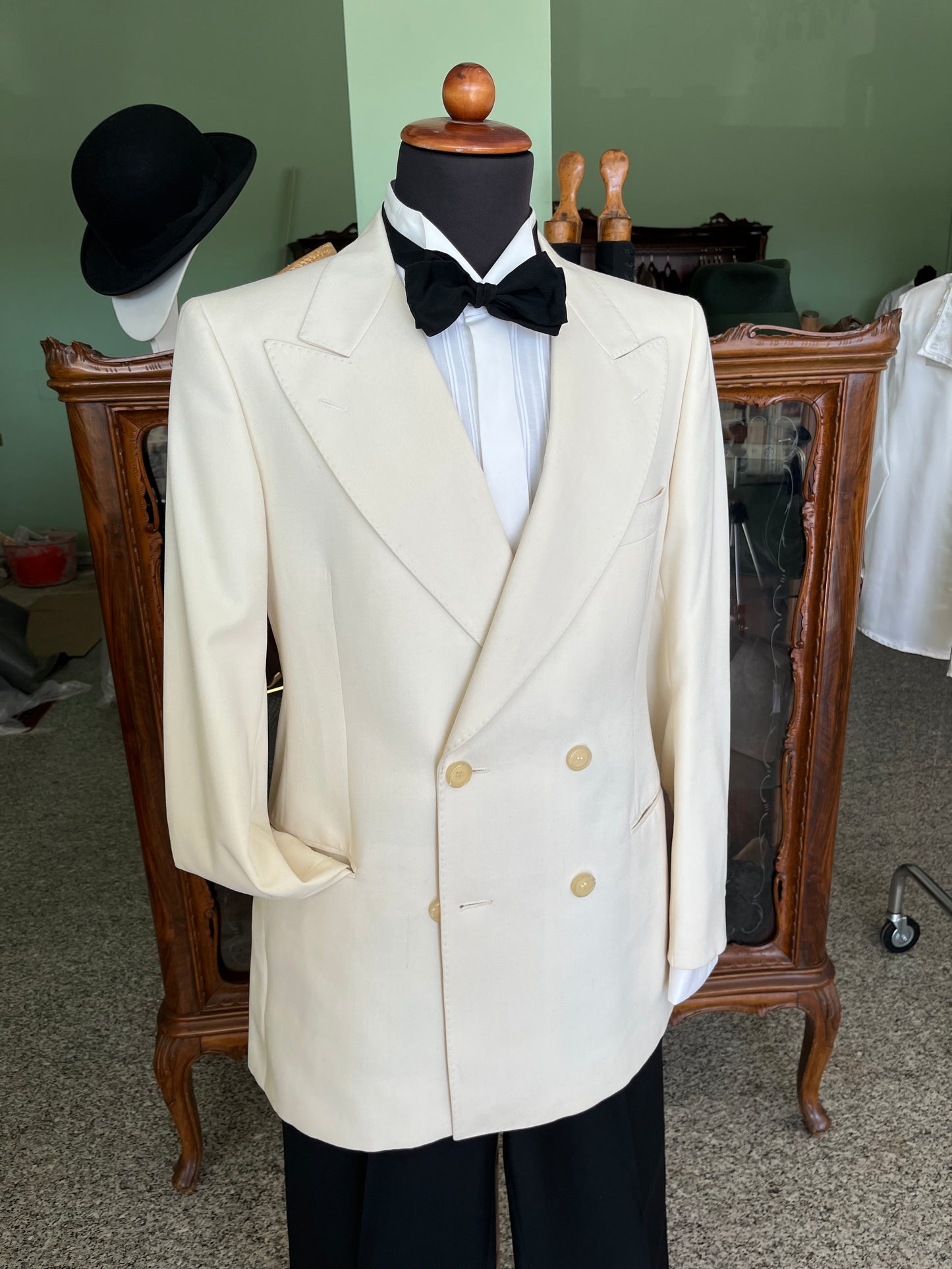 Giacca smoking doppiopetto crema