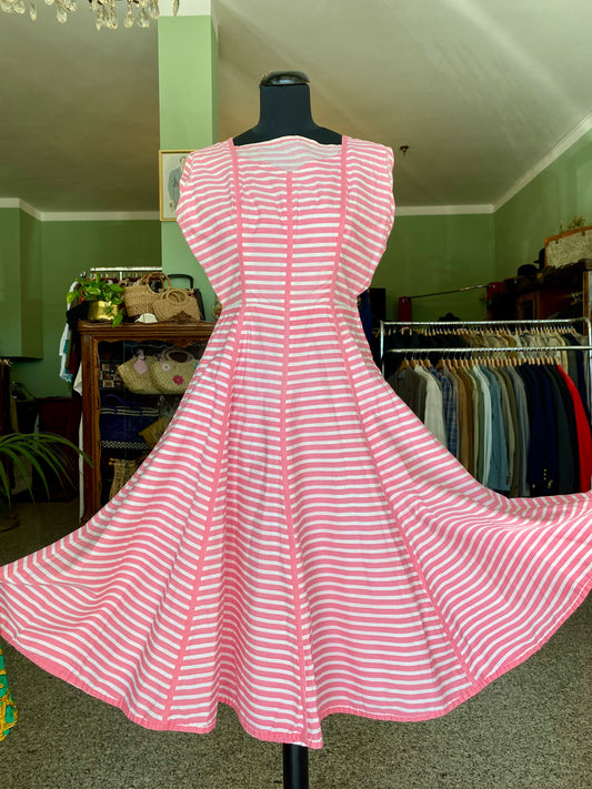 Abito anni ‘50 a righe bianche a rosa - TG. 38/40