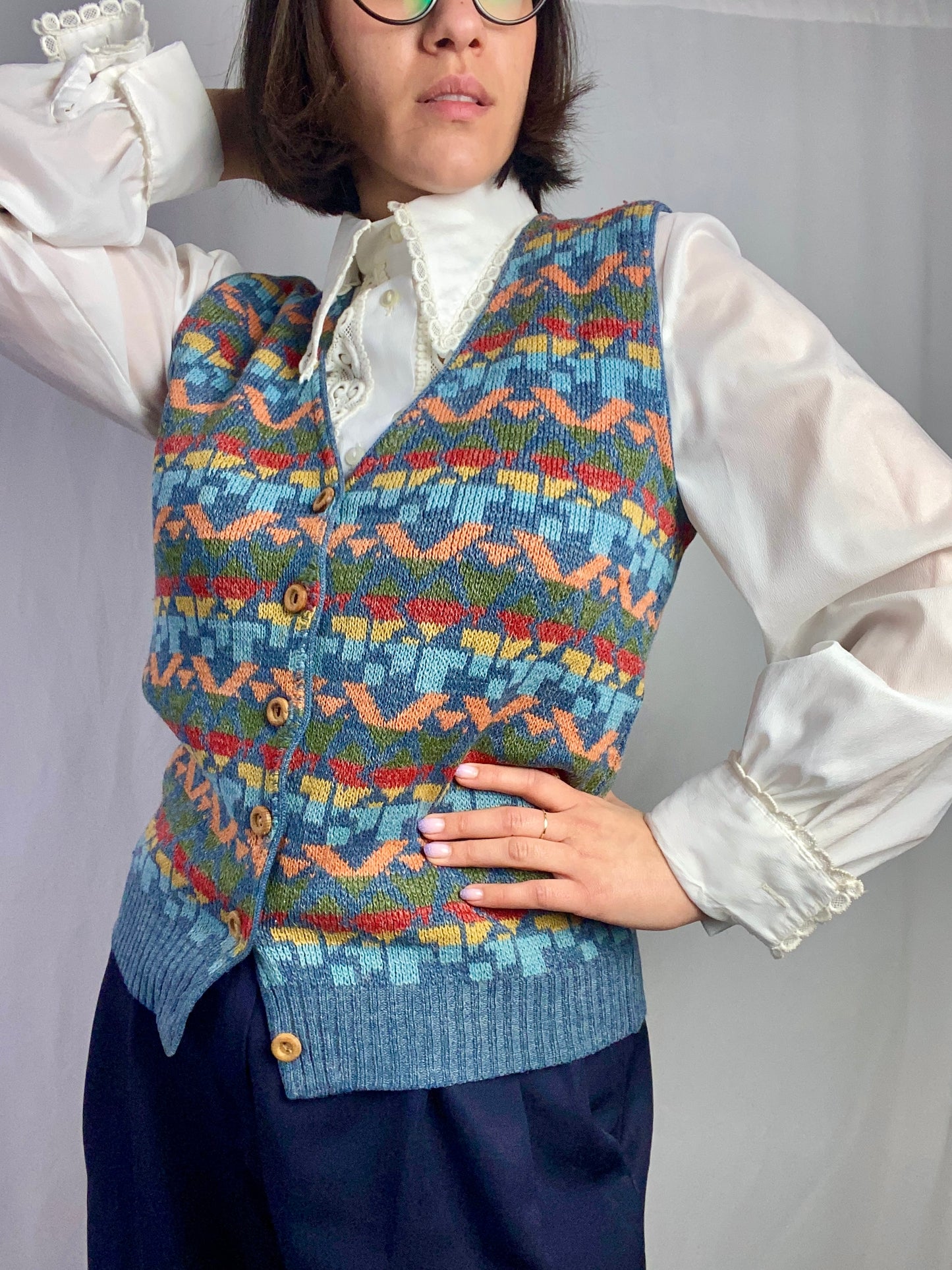 Gilet colorato cotone misto lana - TG. 42 circa