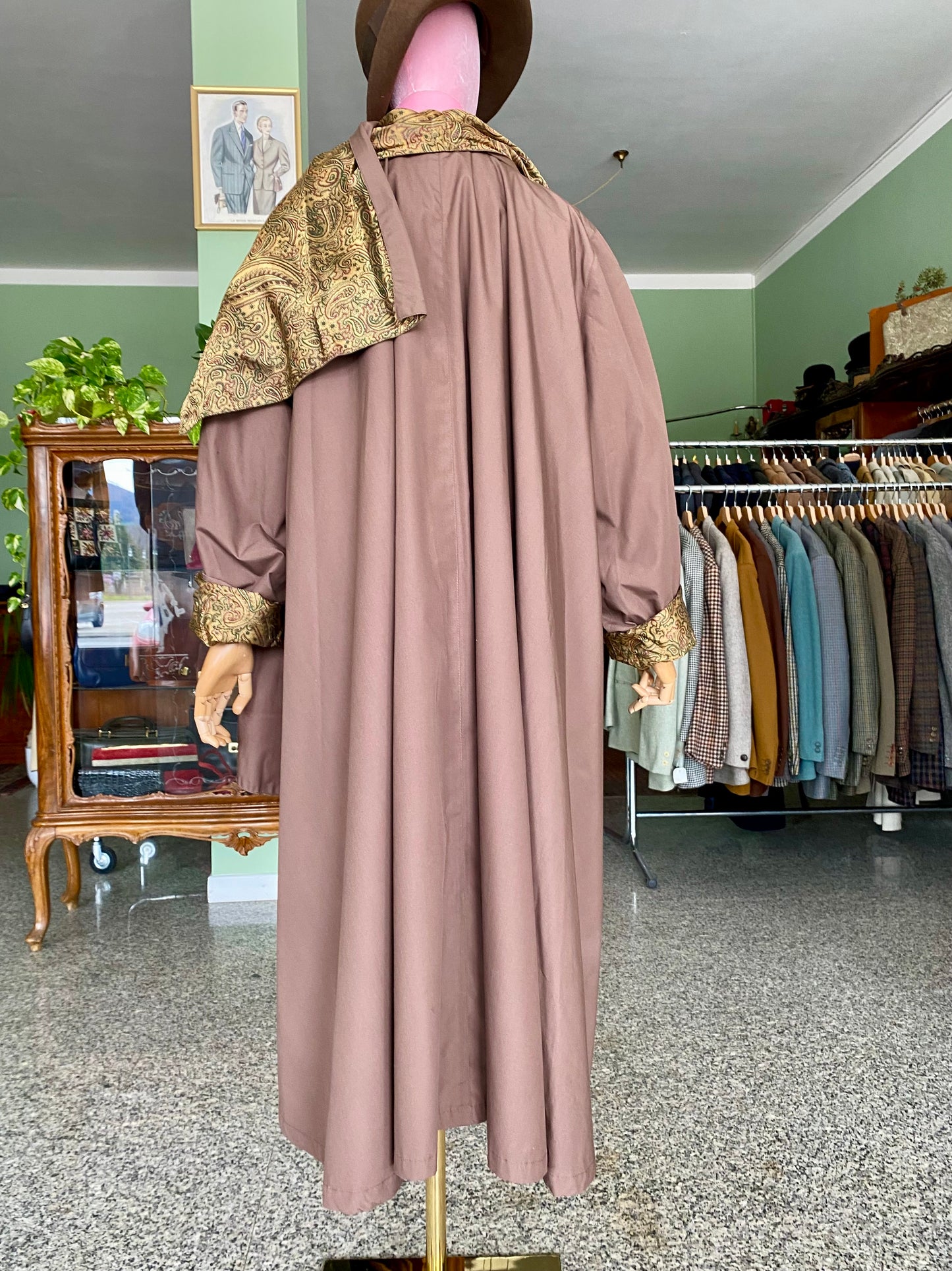 Trench Cioccolato con Sciarpa e fodera oro in Paisley - TG. 48/50/52