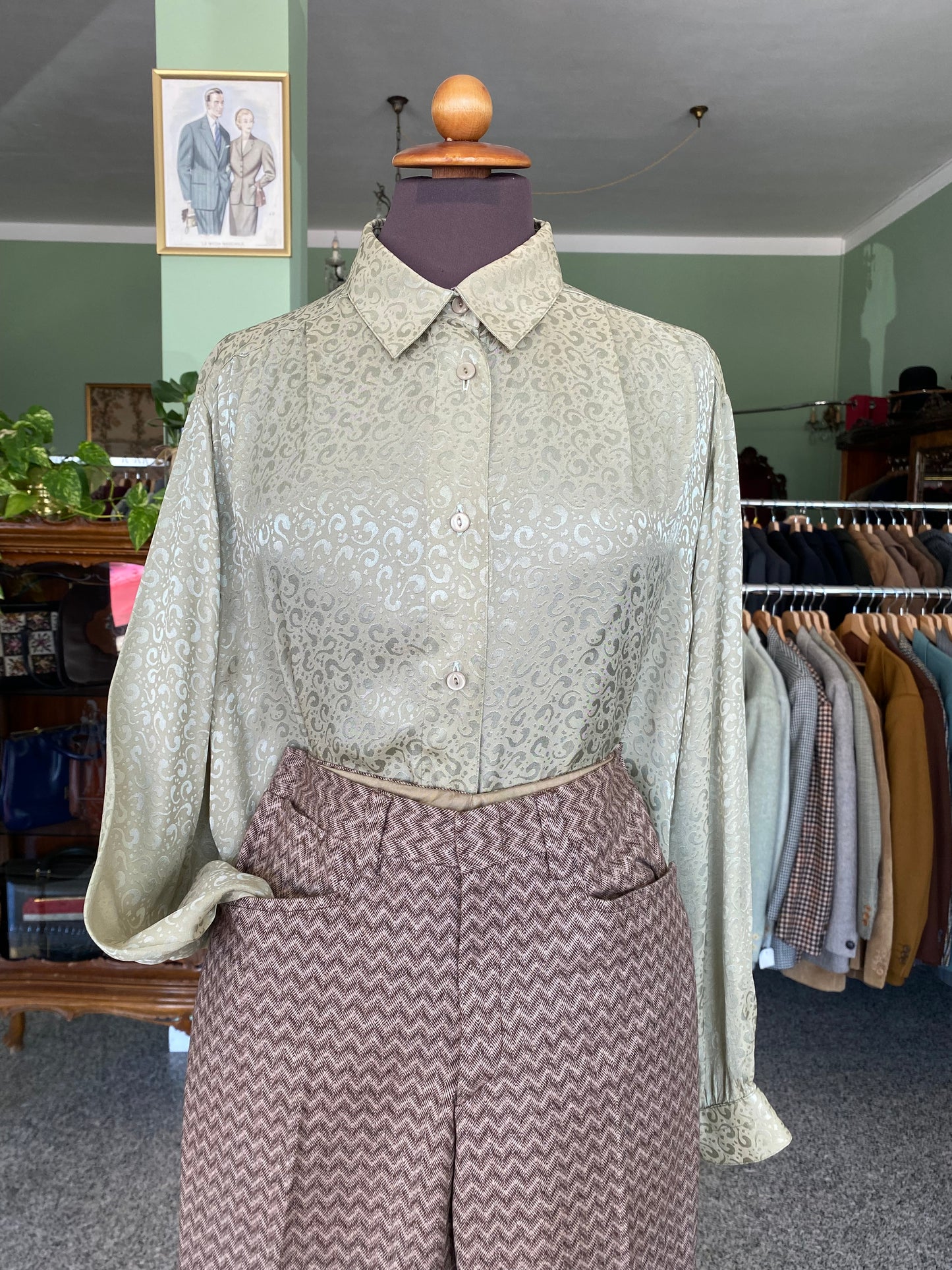 Camicia verde salvia in misto seta - TG. 48/50