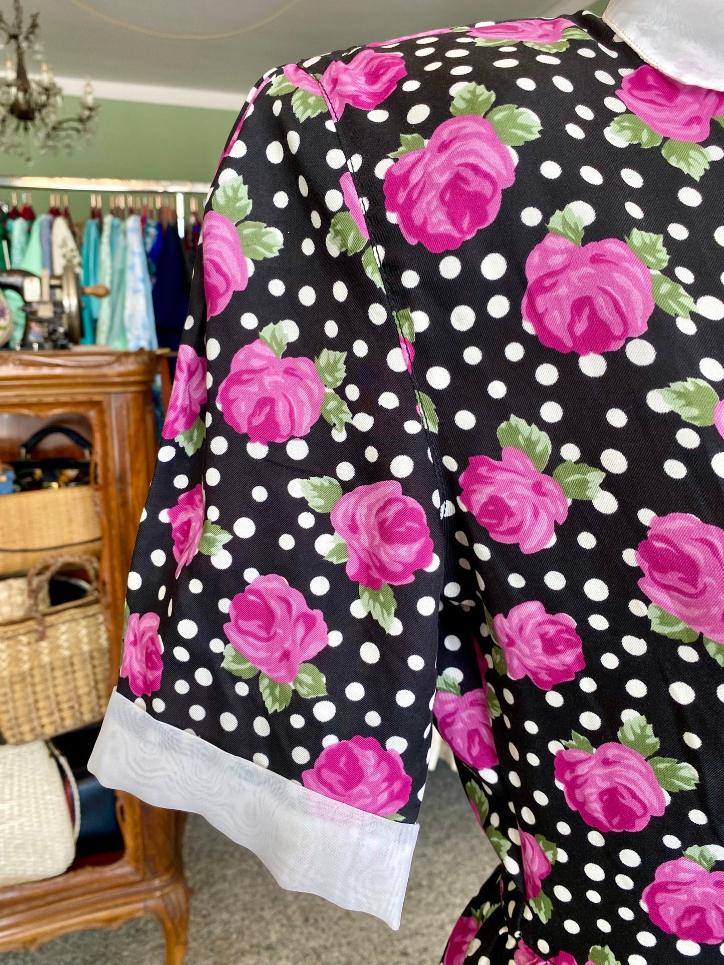 Abito anni '80 a pois e rose fucsia - TG. 40/42