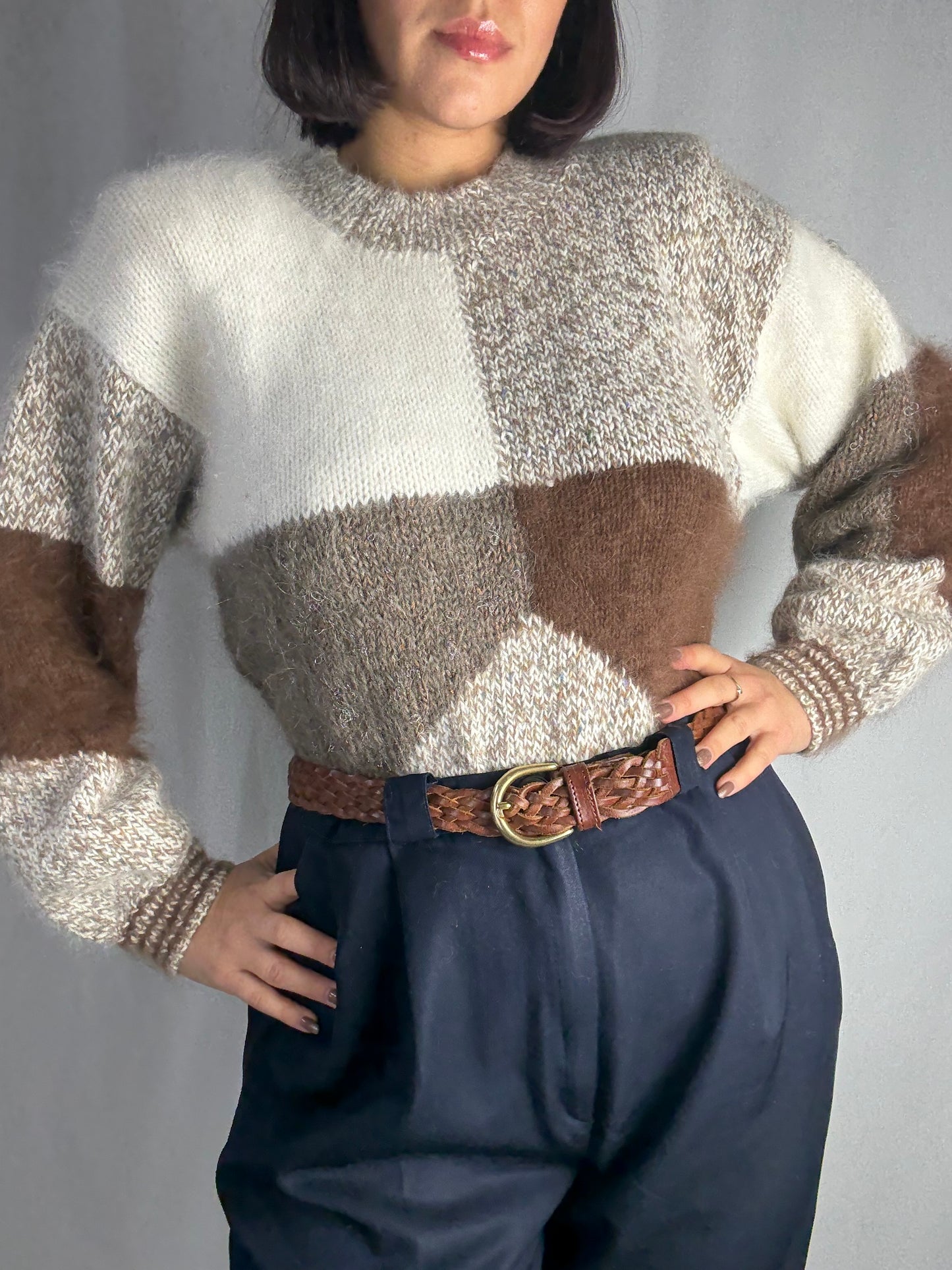 Maglione anni ‘80 patchwork in mohair - TG. 42 circa