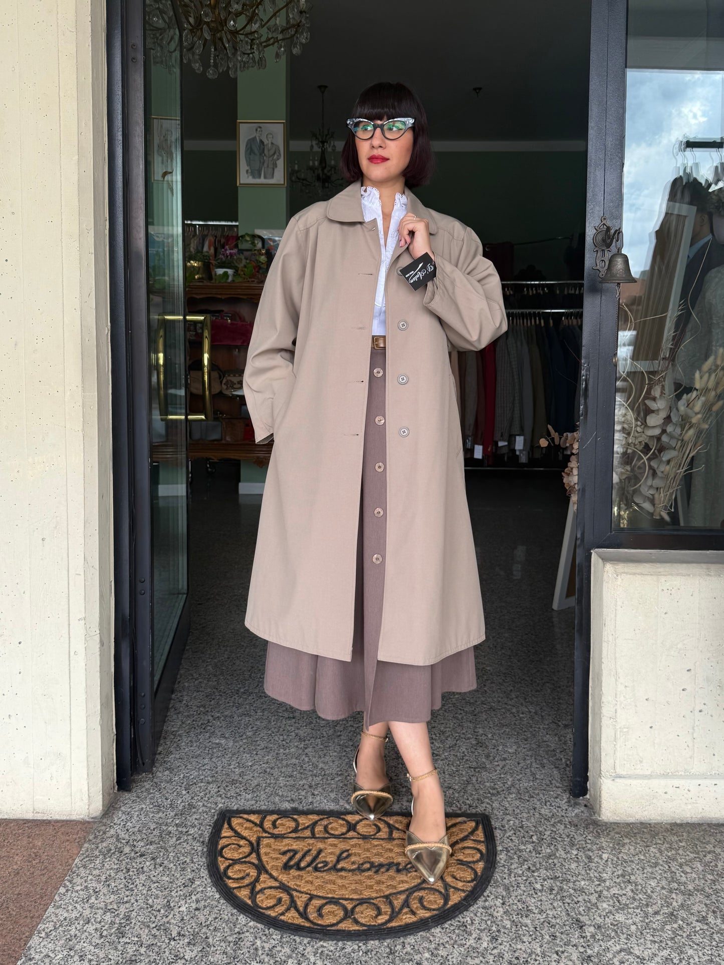 Trench beige midi anni ‘60 con cintura- TG. 42 - 46