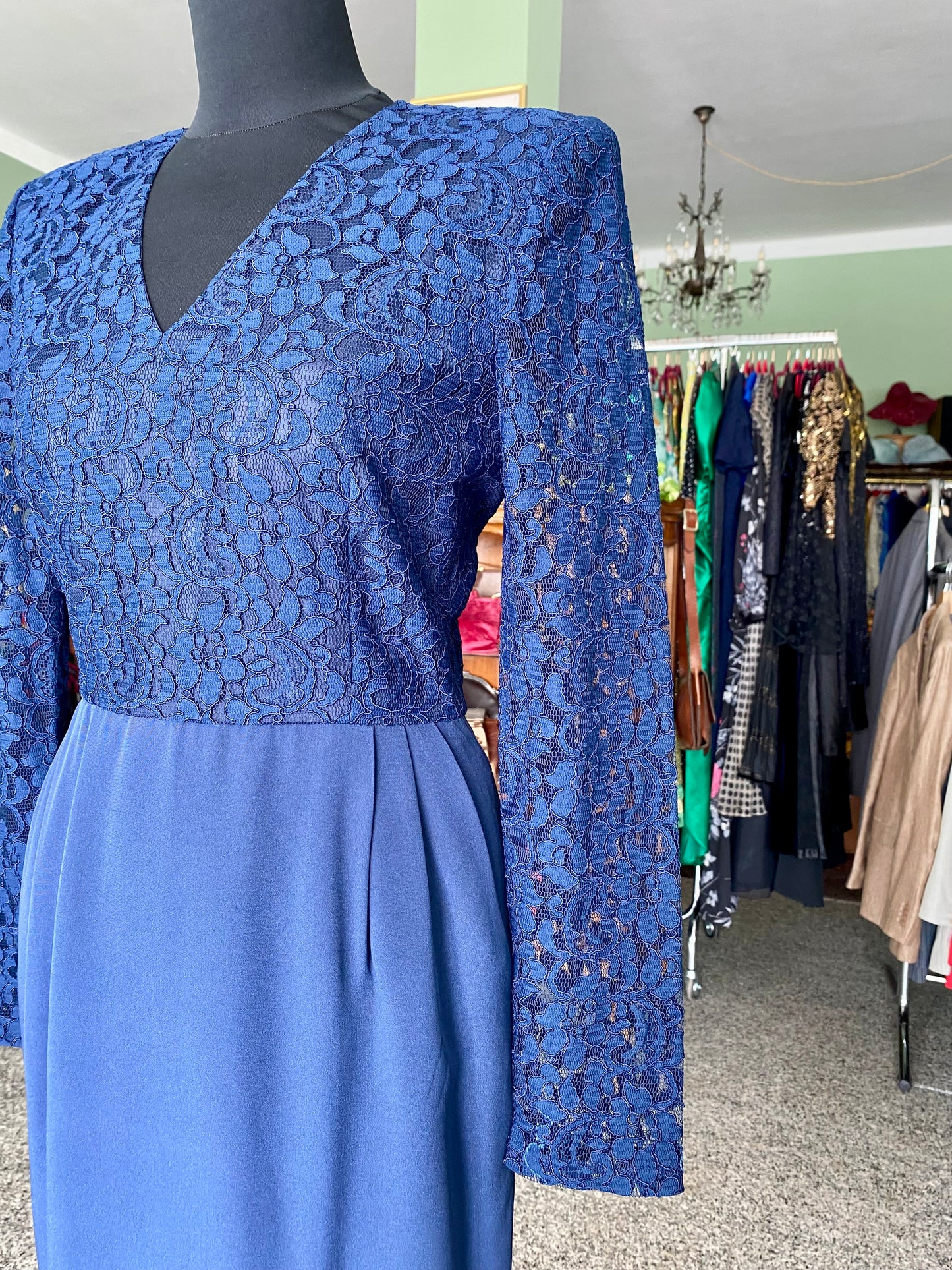 Abito blu con corpino in pizzo - TG. 40