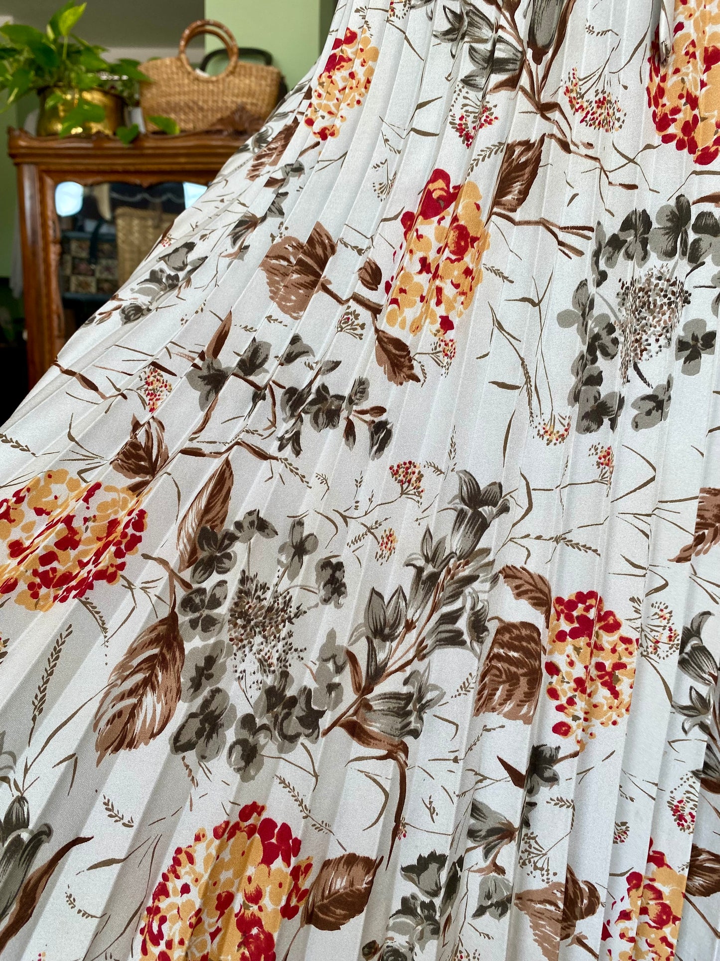 Abito plissé anni '70 con stampa floreale e fazzolettino couture - TG. 40/42