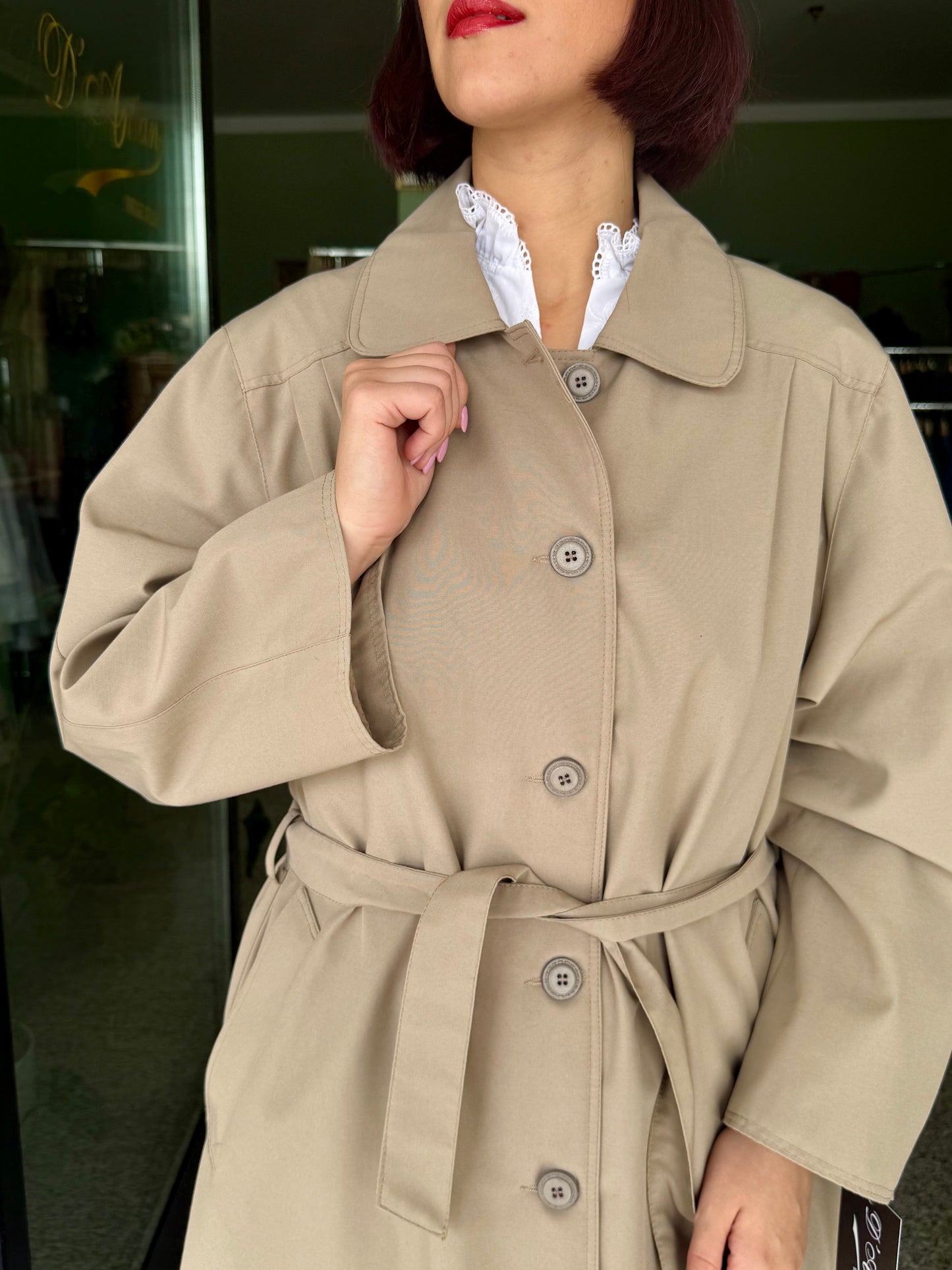 Trench beige midi anni ‘60 con cintura- TG. 42 - 46