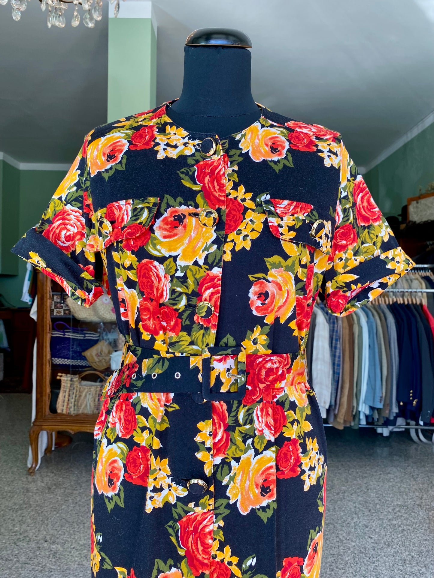 Abito in misto cotone con rose - TG. 42 circa
