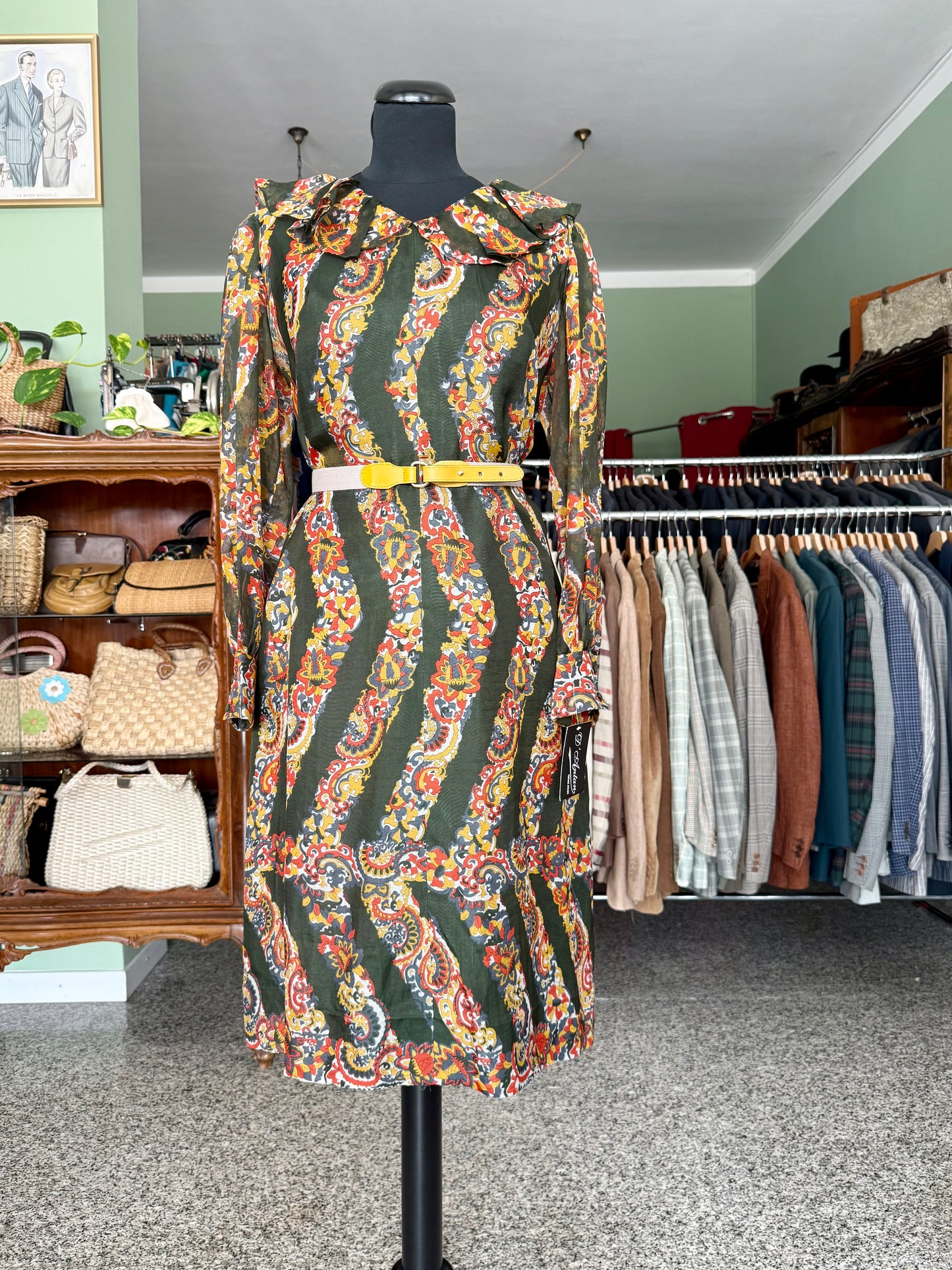 Abito in organza di seta stampata - Inizio anni ’70 - TG. 44