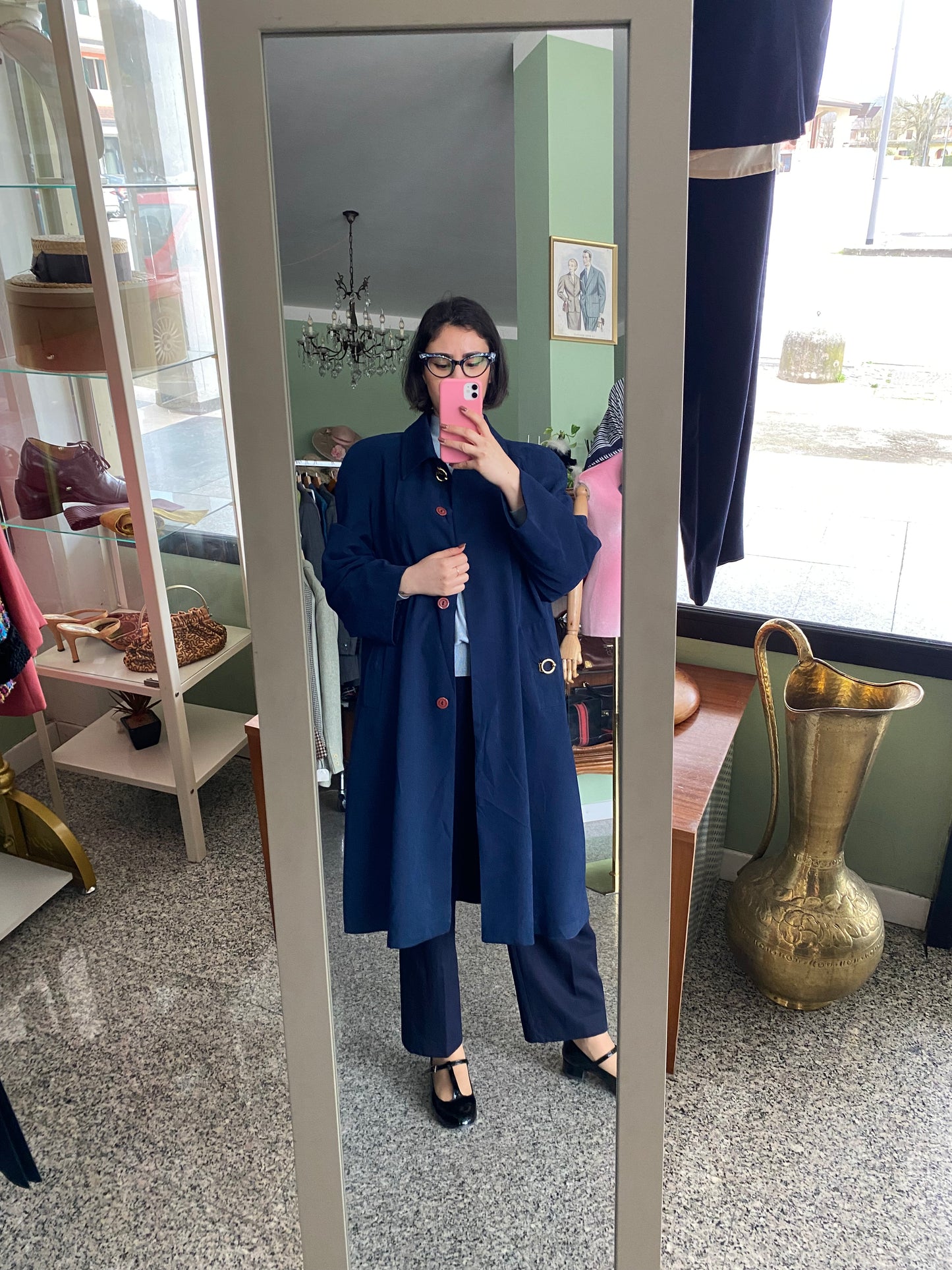 Trench blu navy con bottoni oro - TG. 44/46 circa