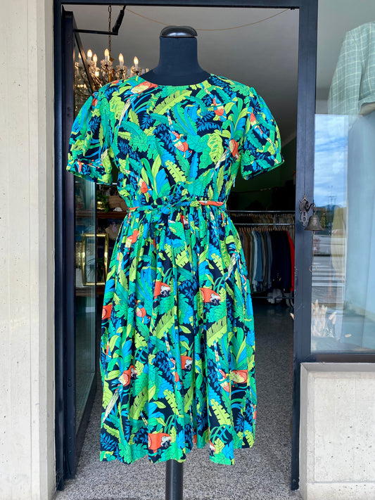 Abito anni ‘80 in cotone con pappagalli 🦜 - TG. 40/42/44 circa