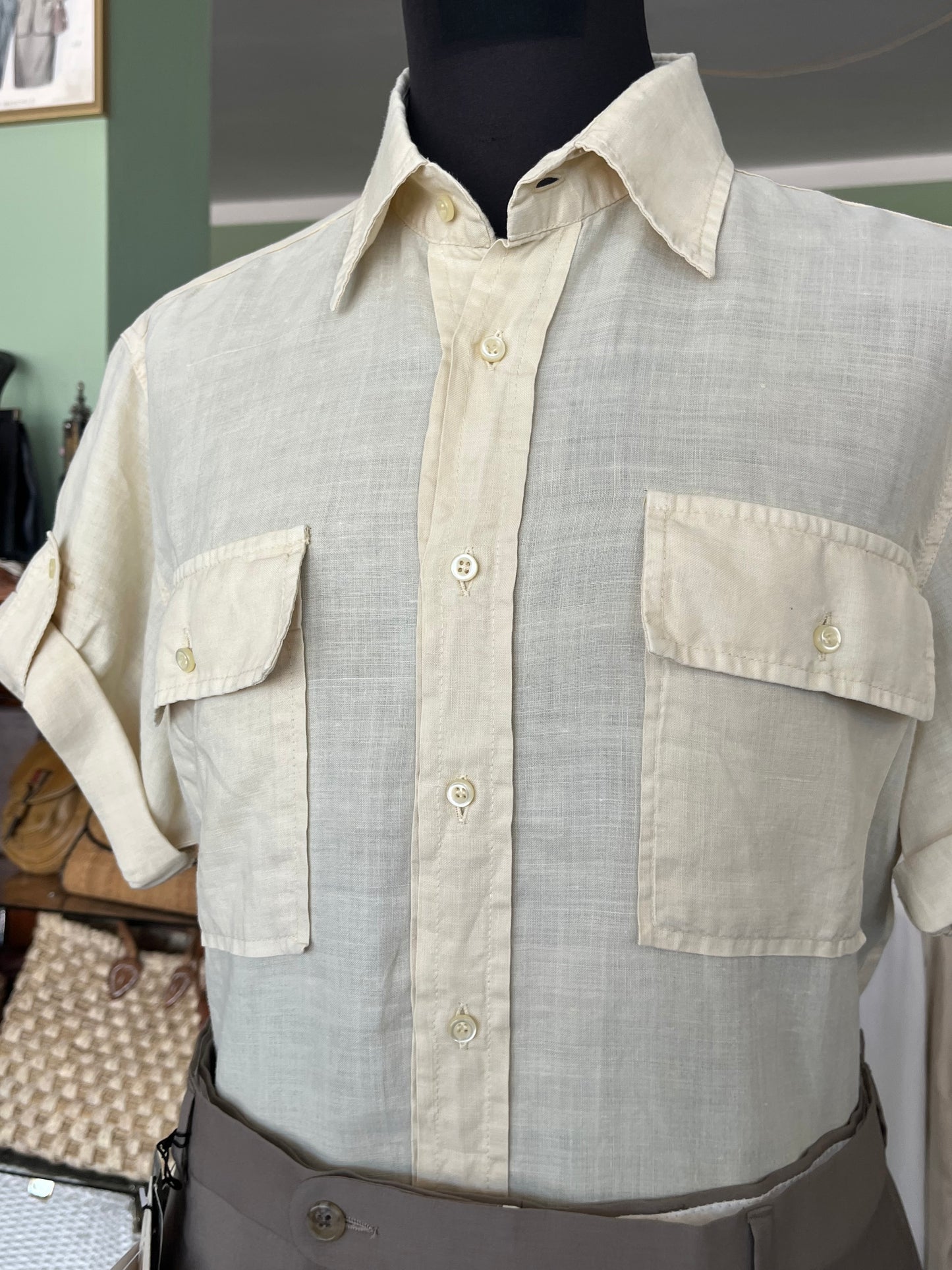 Camicia a maniche corte lino S-M