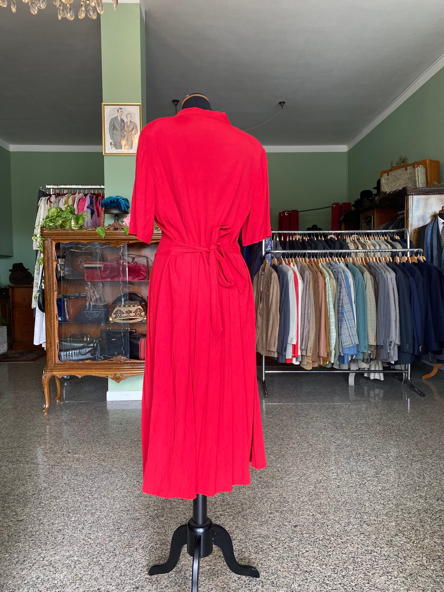 Abito anni '80 rosso con bottoni in madreperla - TG. 44/46