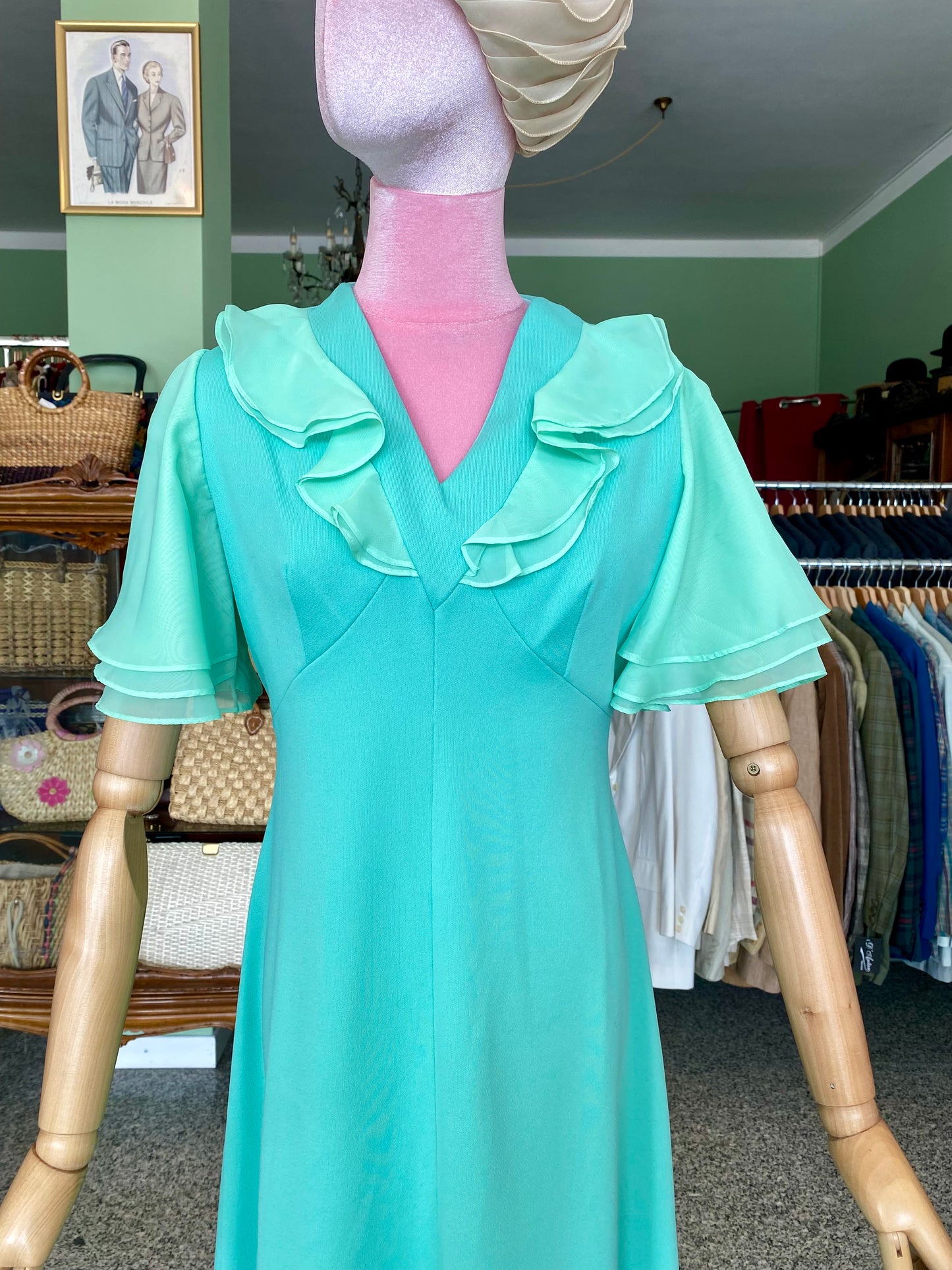 Maxi dress anni ’70 verde acqua - TG. 40
