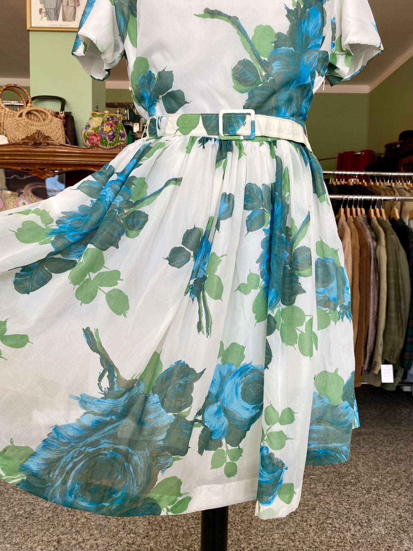 Abito vintage floreale anni '50 con cintura - TG. 40 circa