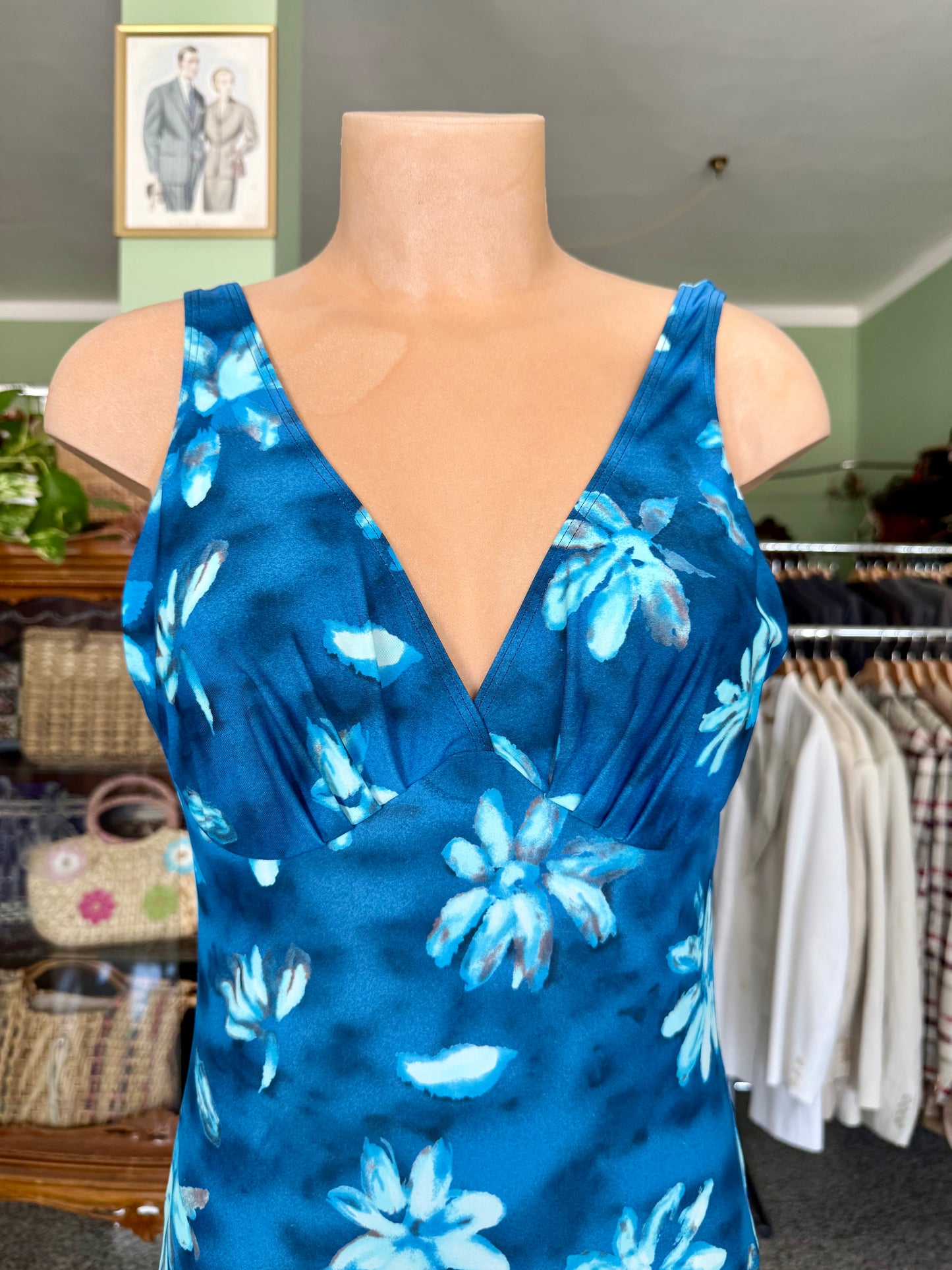 Costume intero blu con fiori azzurri - TG. 44