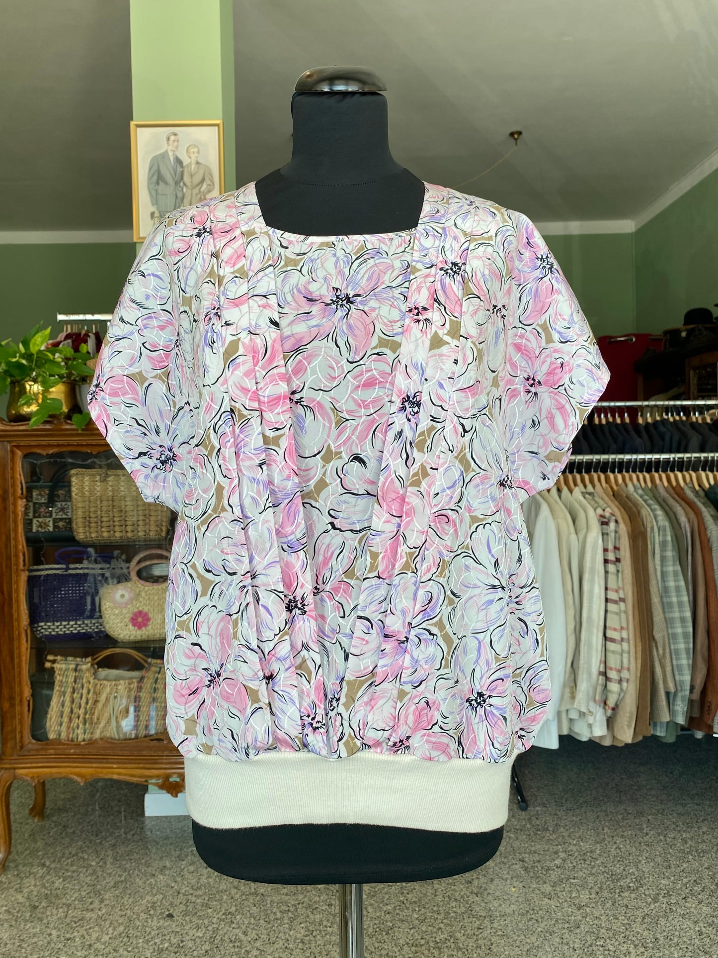 Blusa anni ‘80 con stampa floreale - TG. 48 circa