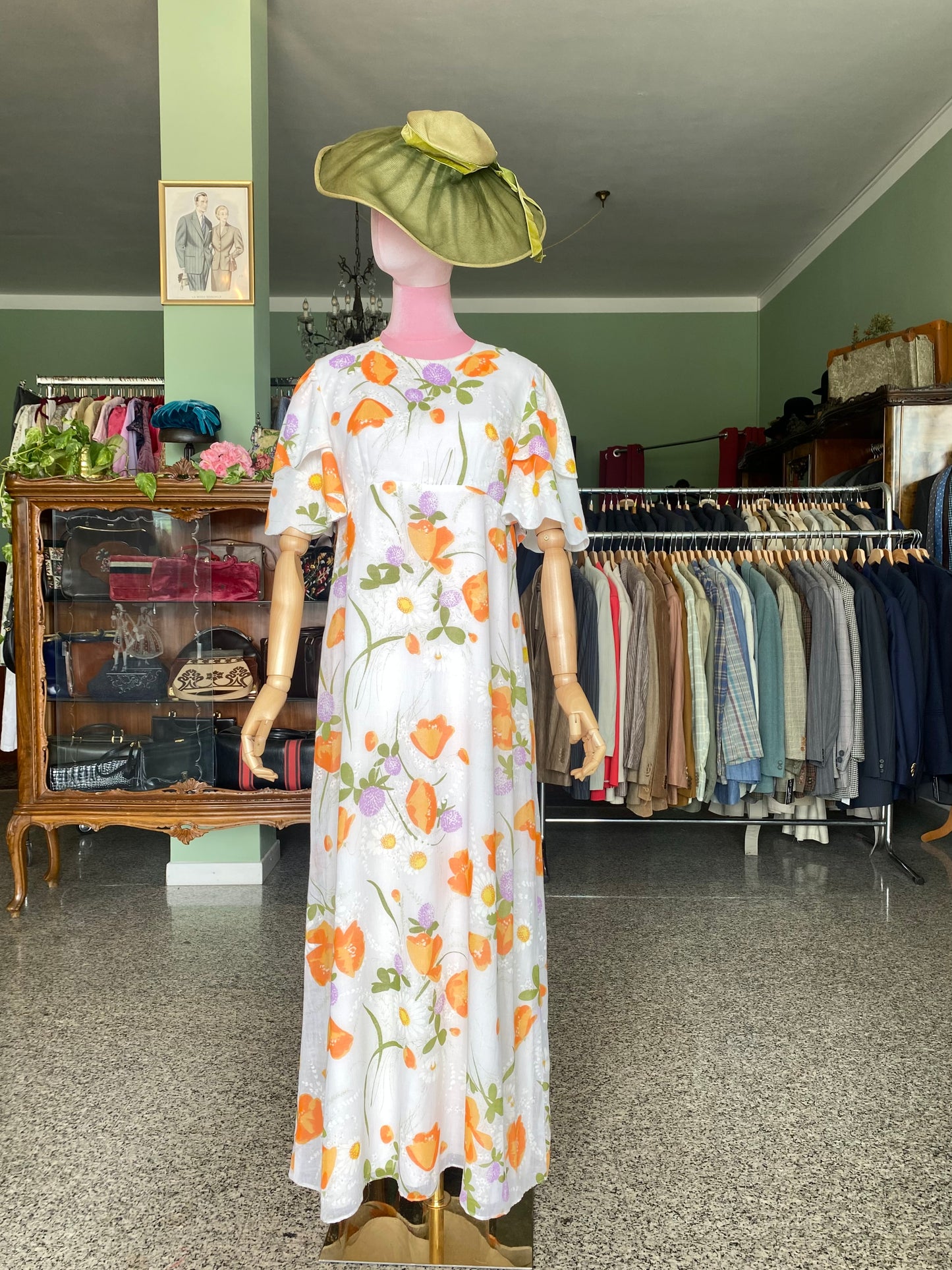 Fiori d’arancio – Maxi dress anni '70 dal sapore rinascimentale - TG. 42 circa