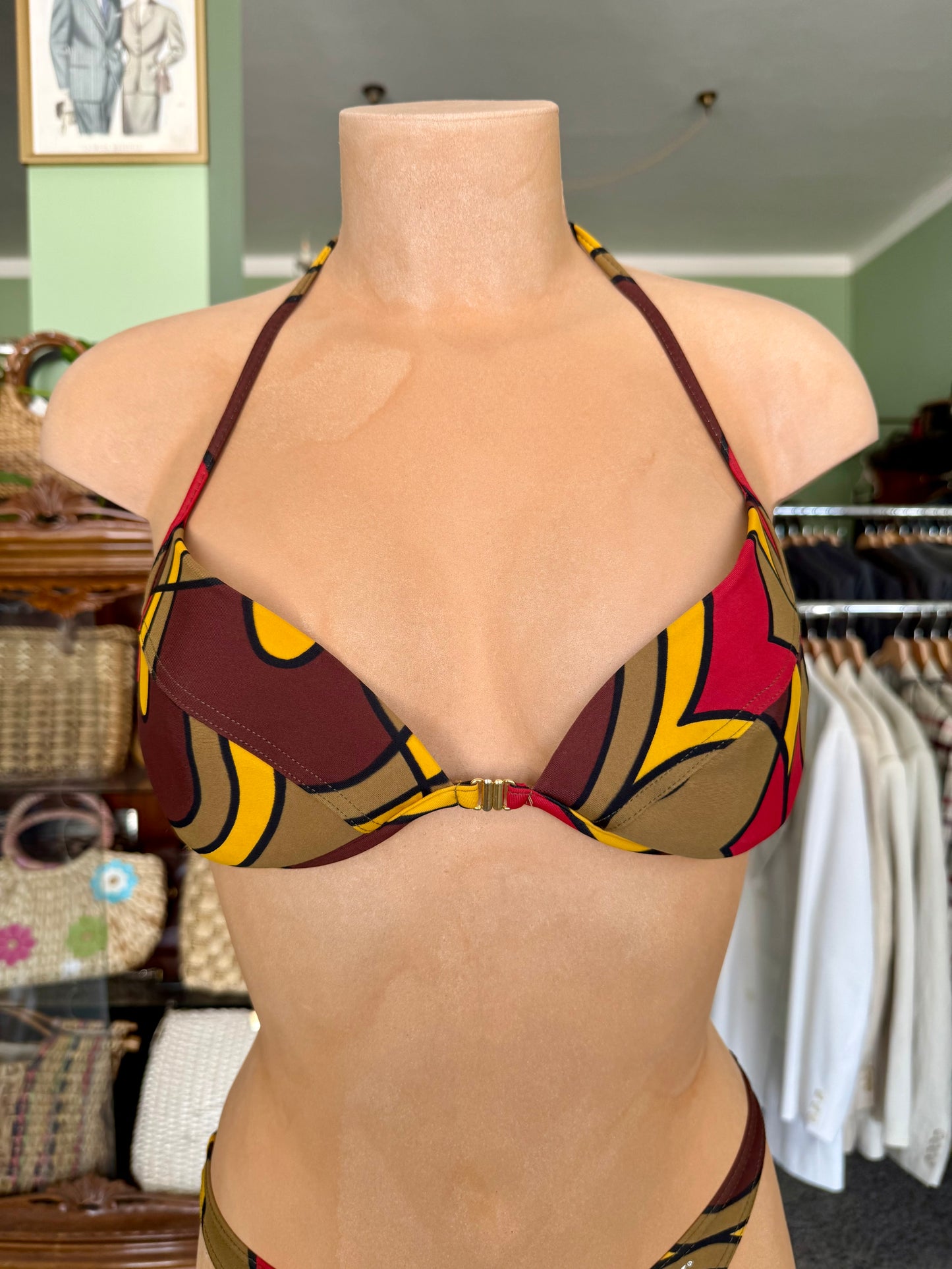 Bikini anni 90 grafico marrone/rosso/giallo (LITEX) - TG. 38