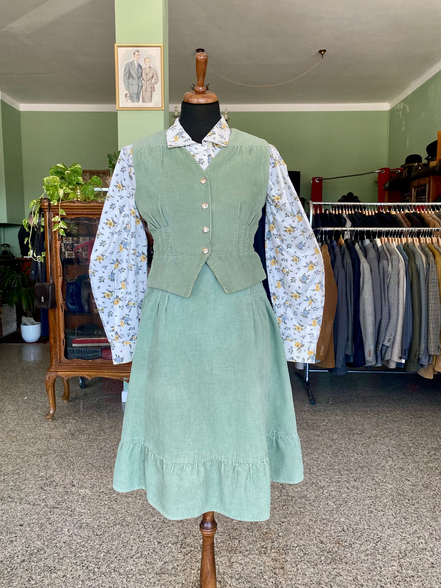 Completo gilet + gonna verde salvia - TG. 38