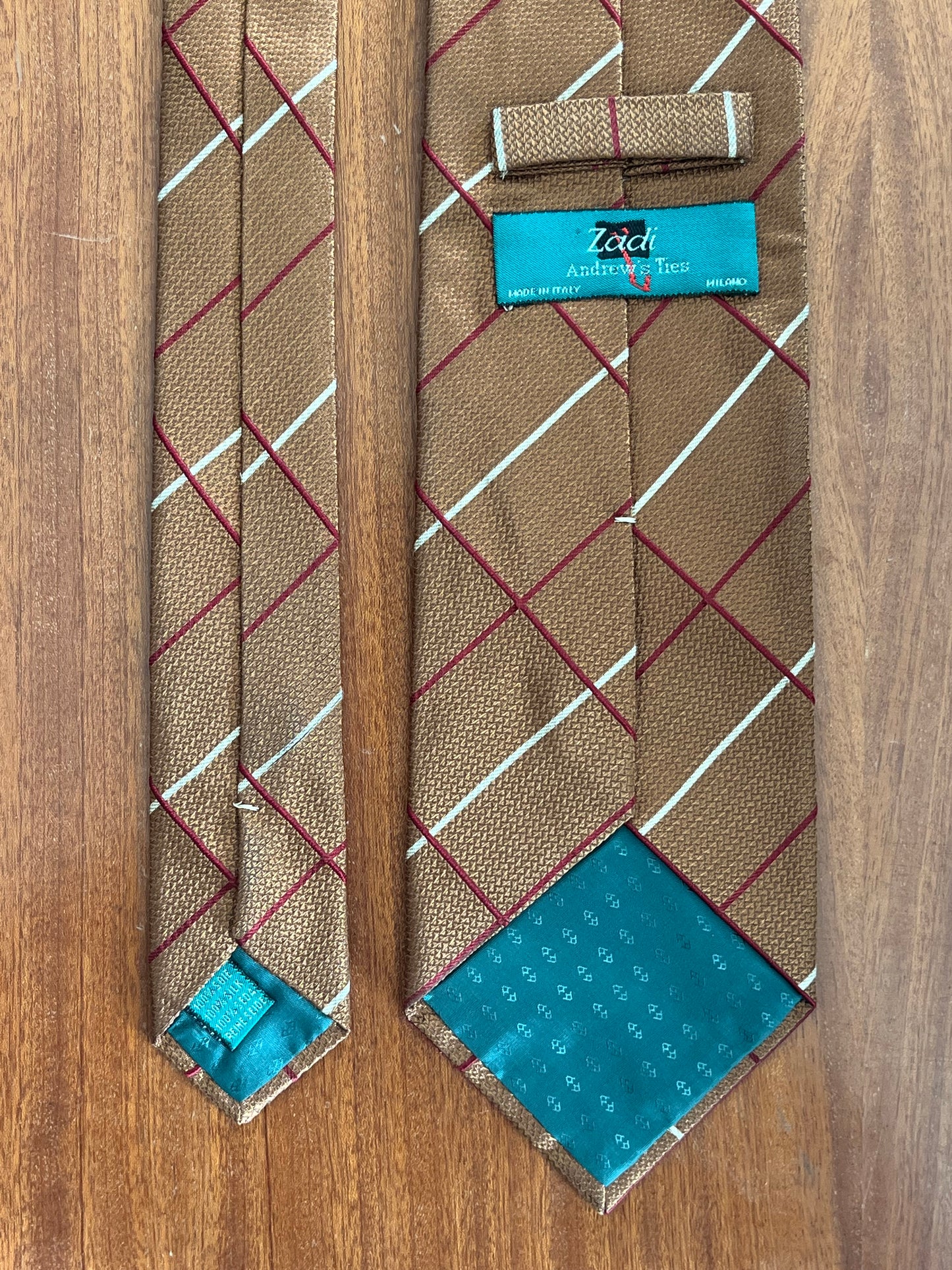 Cravatta anni ‘80 caramello a quadri