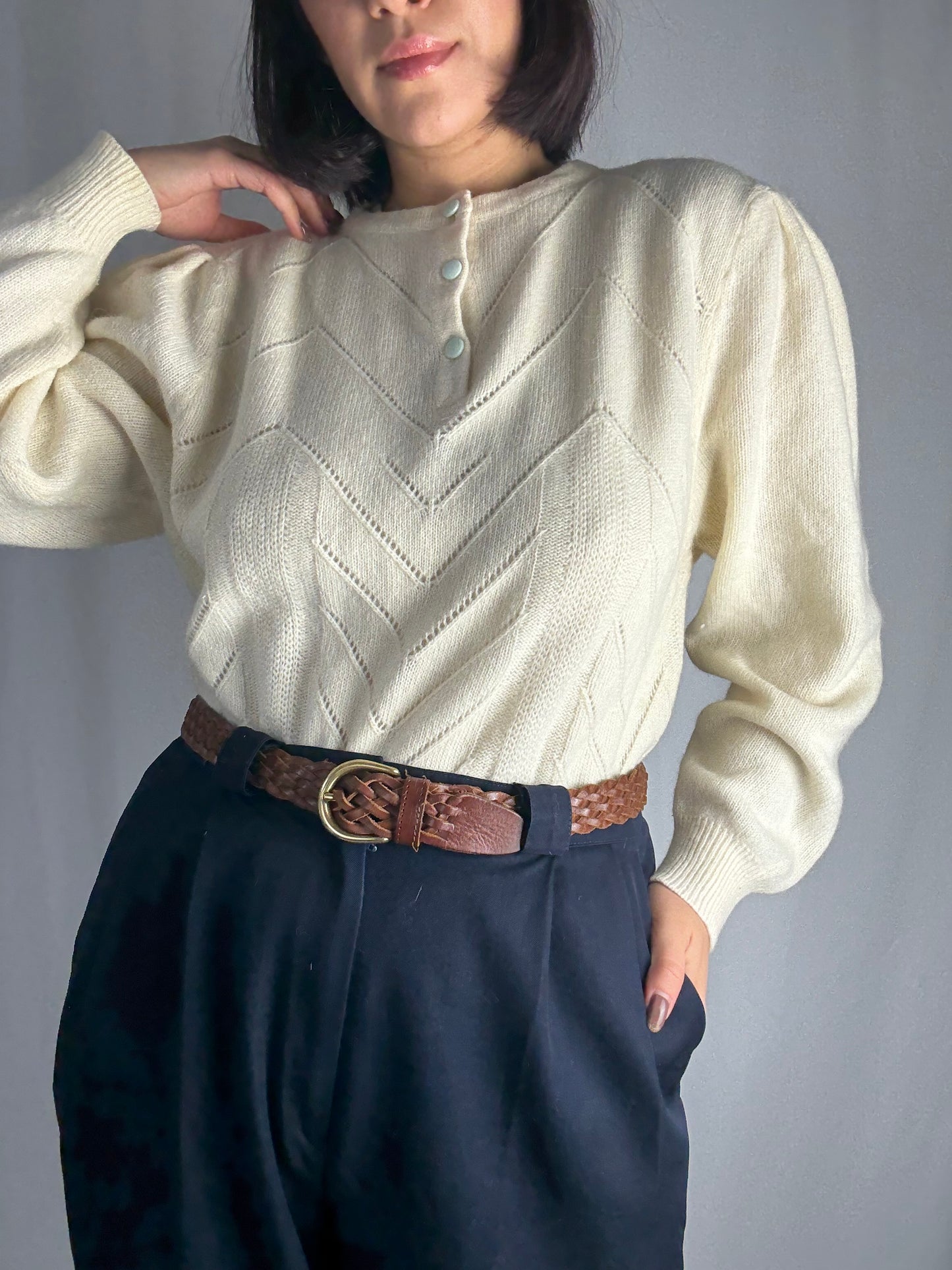 Maglione in lana con motivo a spina di pesce - TG. 42-46