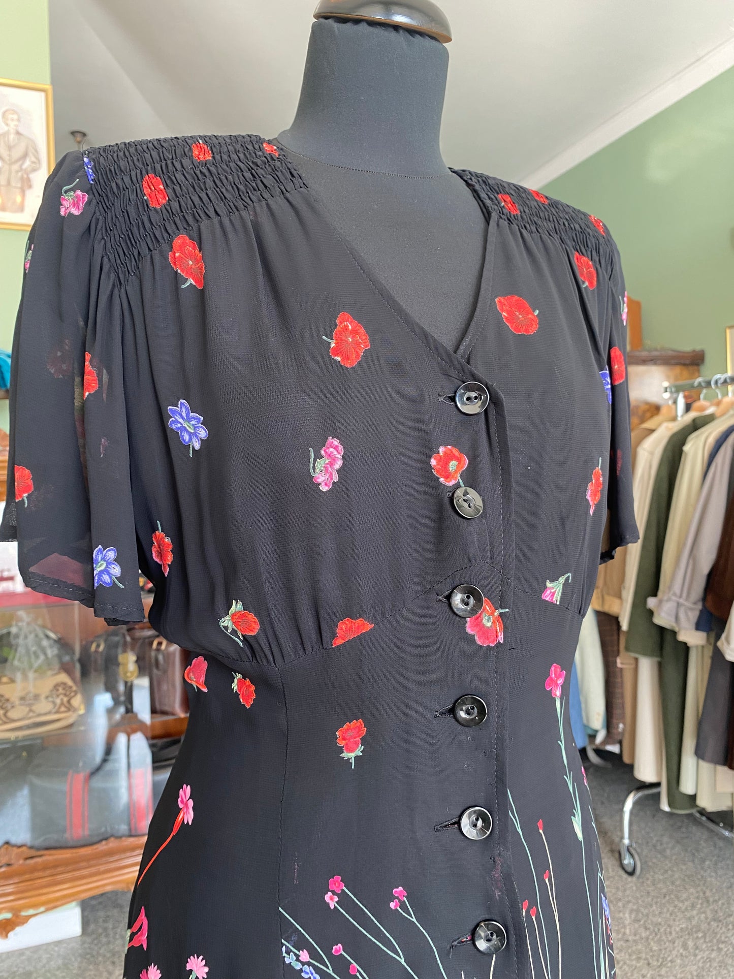 Abito anni ‘80 in georgette con stampa floreale - TG. 44 circa