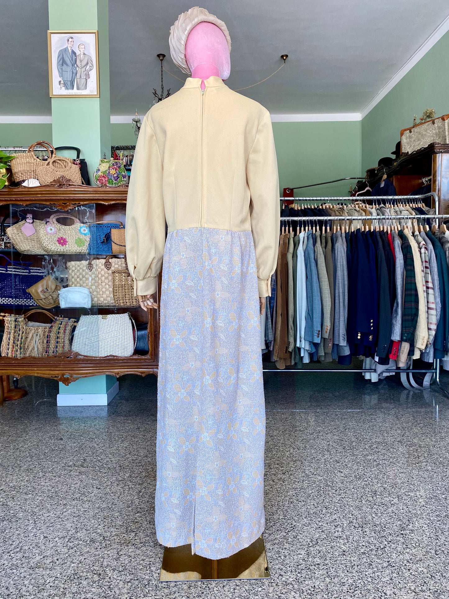 Maxi dress anni ‘70 con corpino crema e gonna in broccato - TG. 46