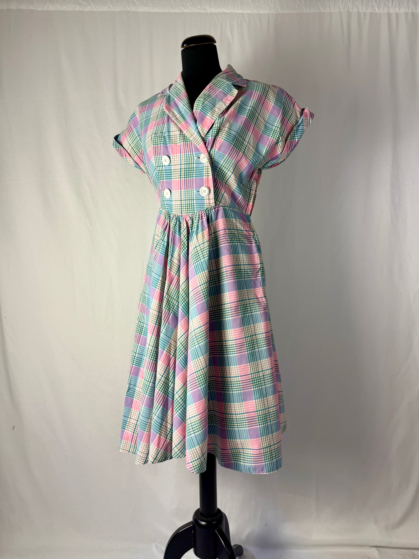Abito anni ‘50 fantasia scozzese colori pastello – TG. 40