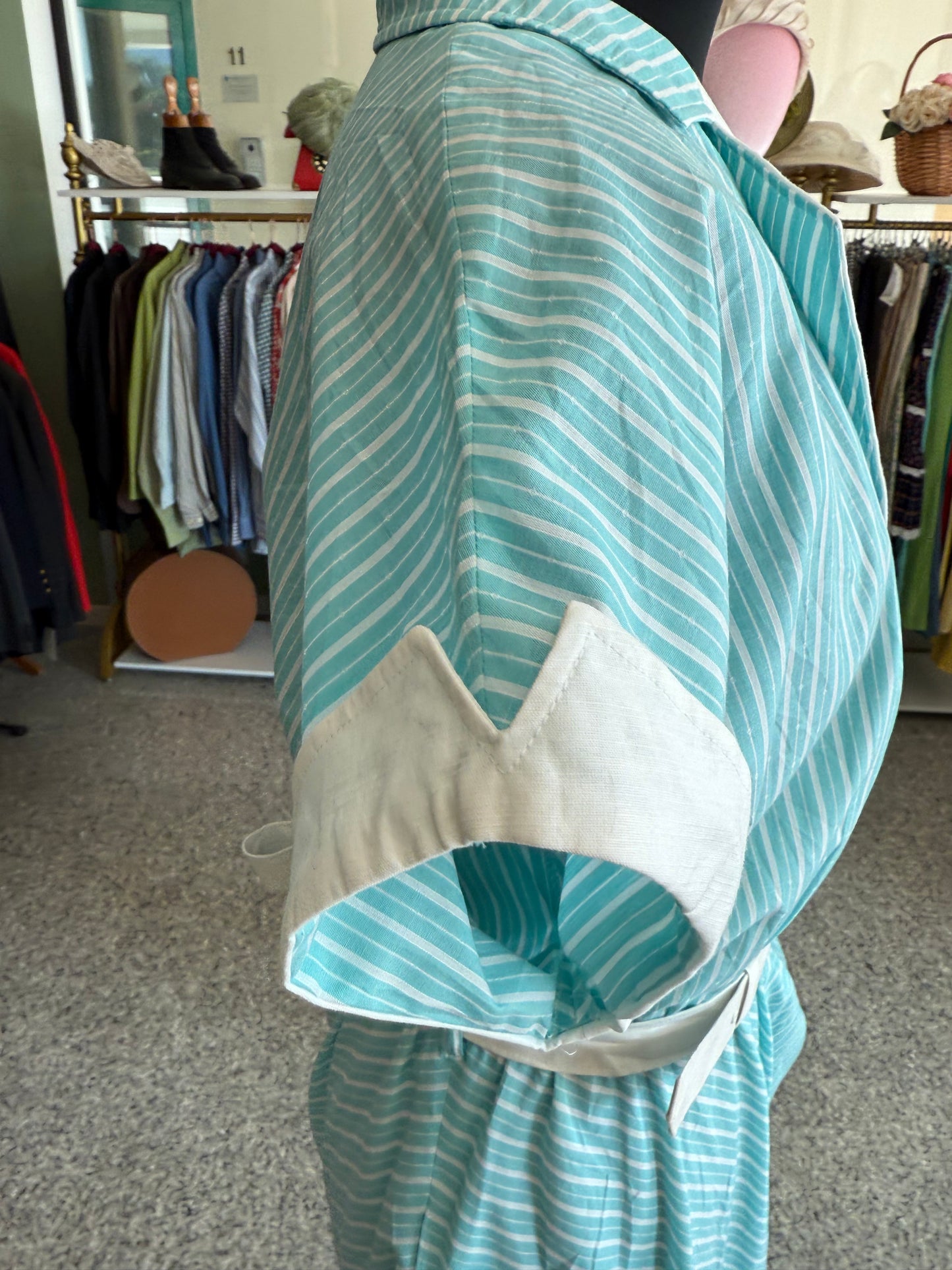 Abito anni ’80 stile rockabilly con righe bianche e turchesi - TG. 46
