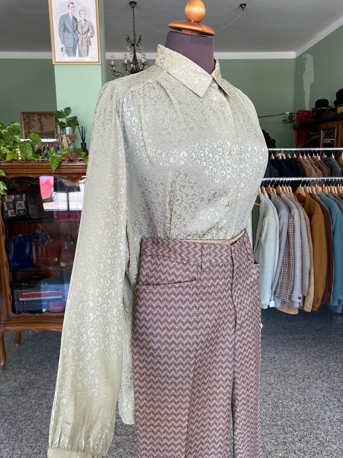 Camicia verde salvia in misto seta - TG. 48/50