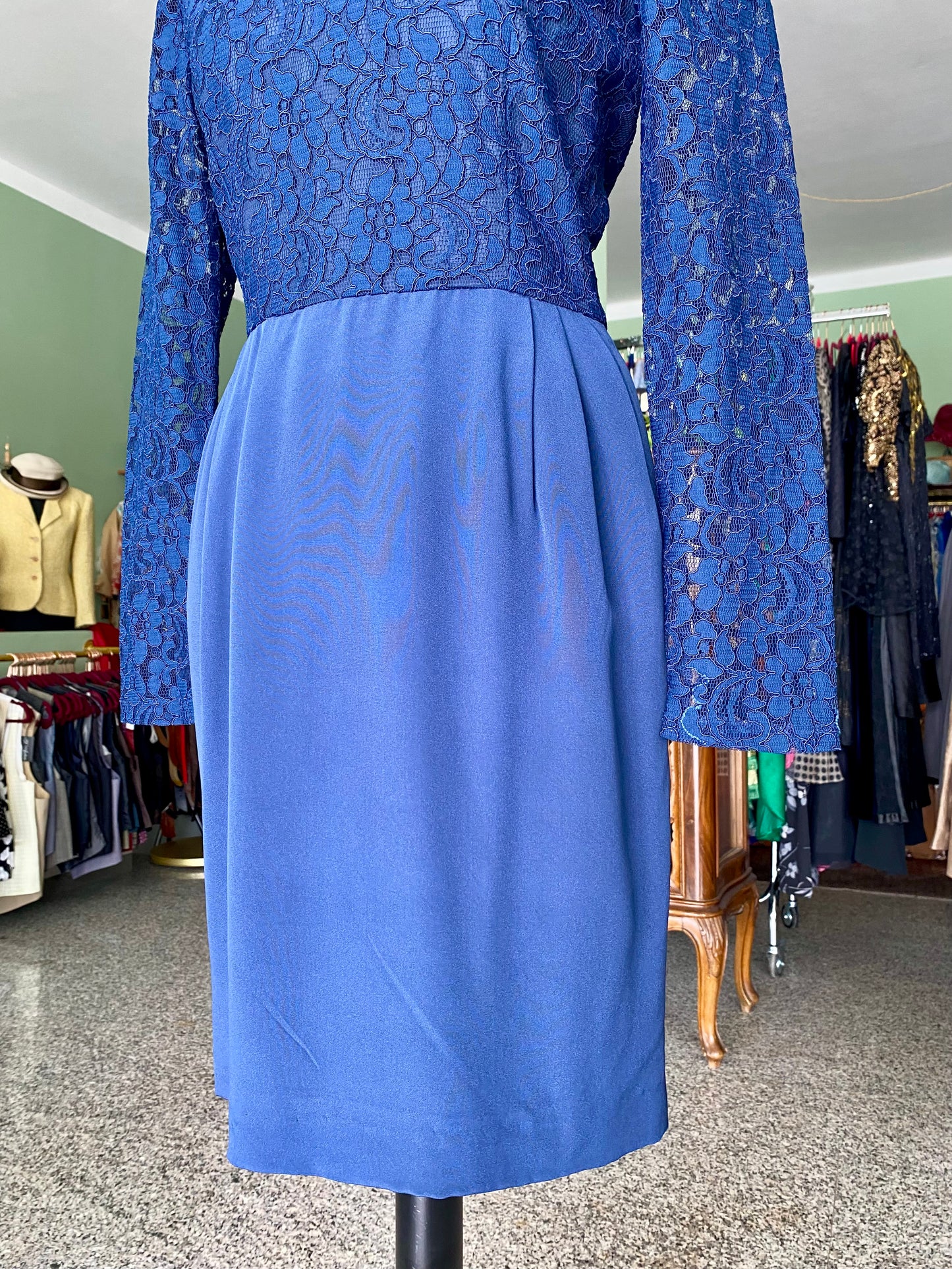 Abito blu con corpino in pizzo - TG. 40