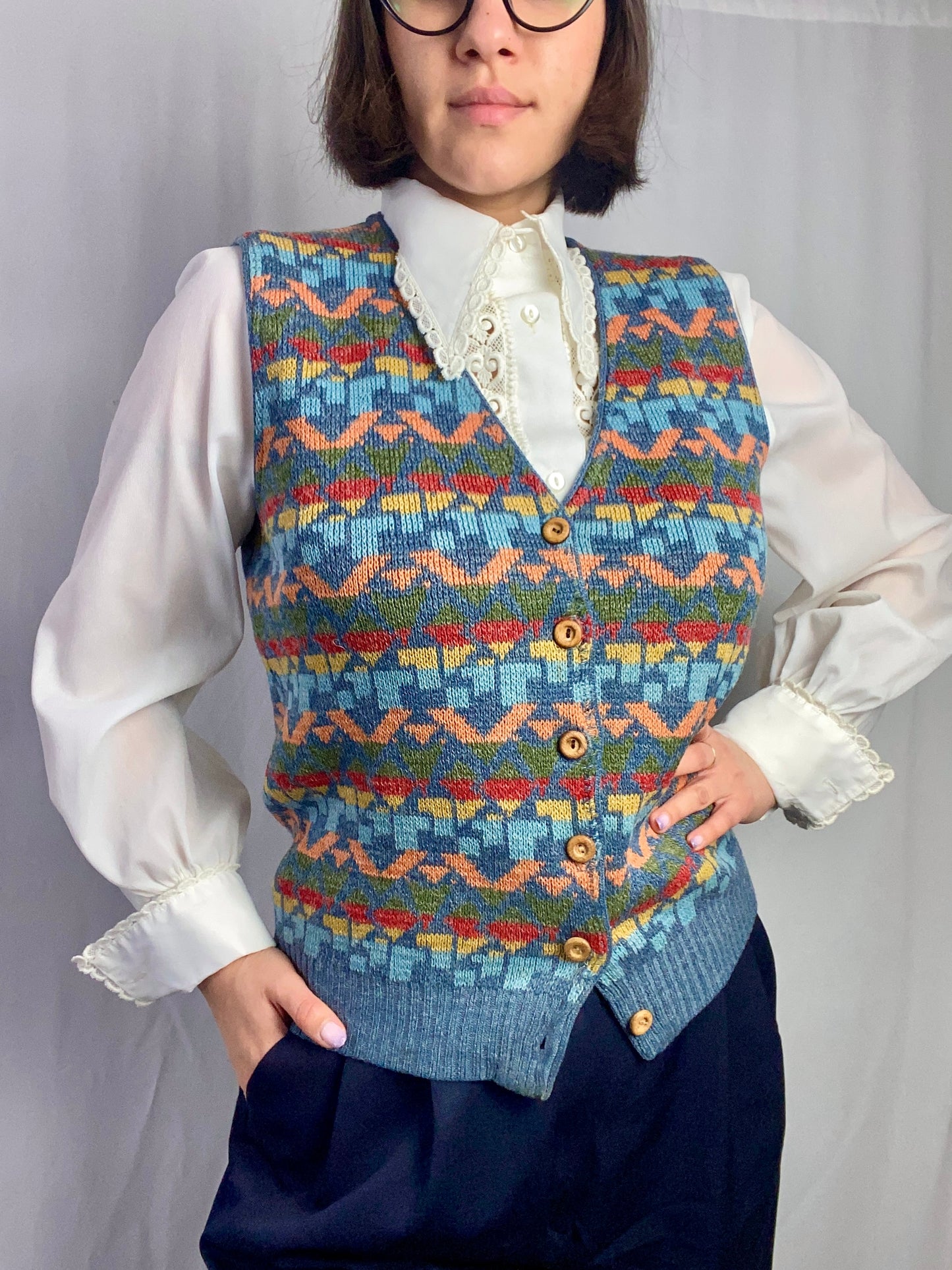Gilet colorato cotone misto lana - TG. 42 circa