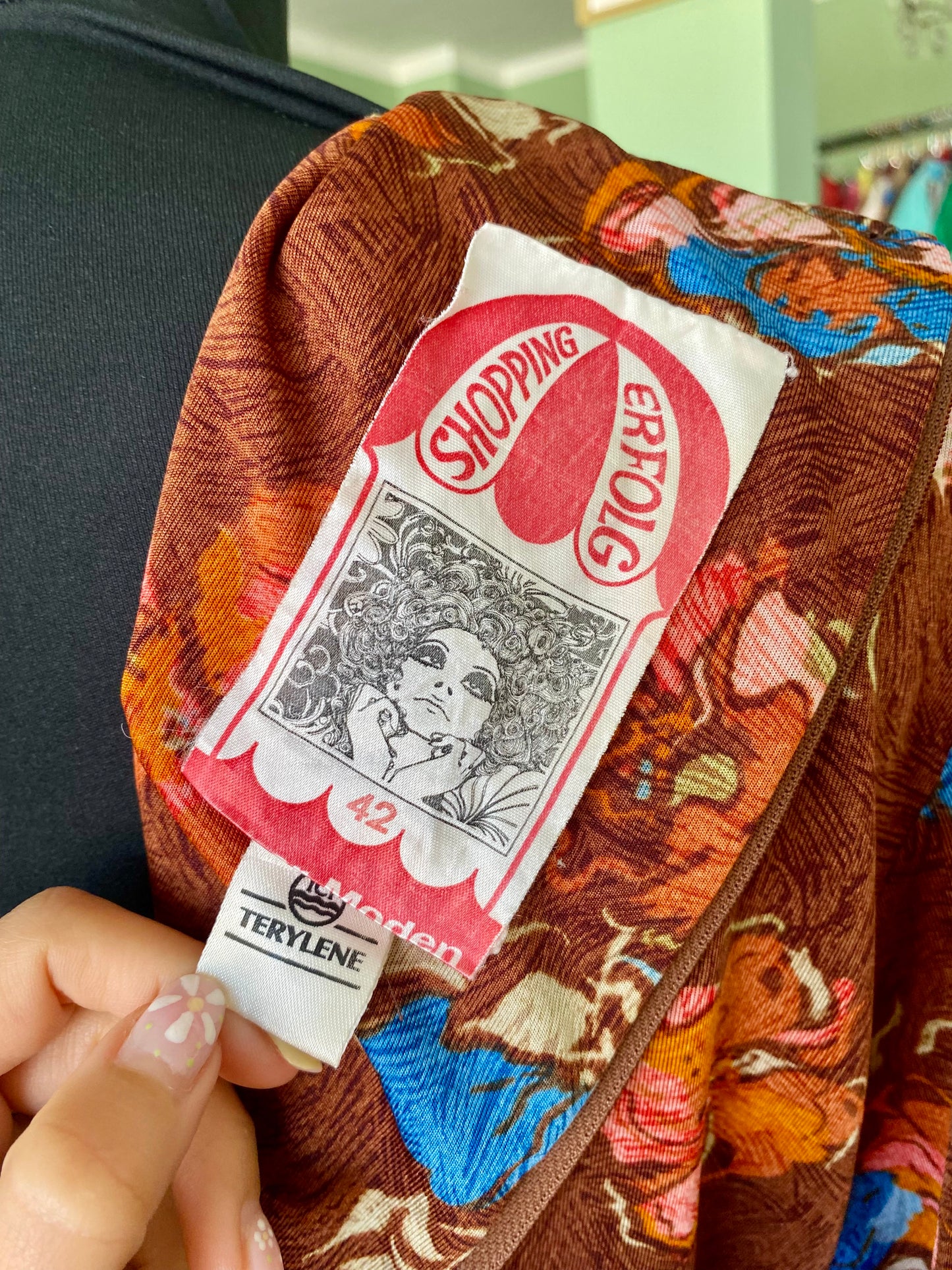Abito anni ‘70 stampa floreale su base cioccolato - TG. 42