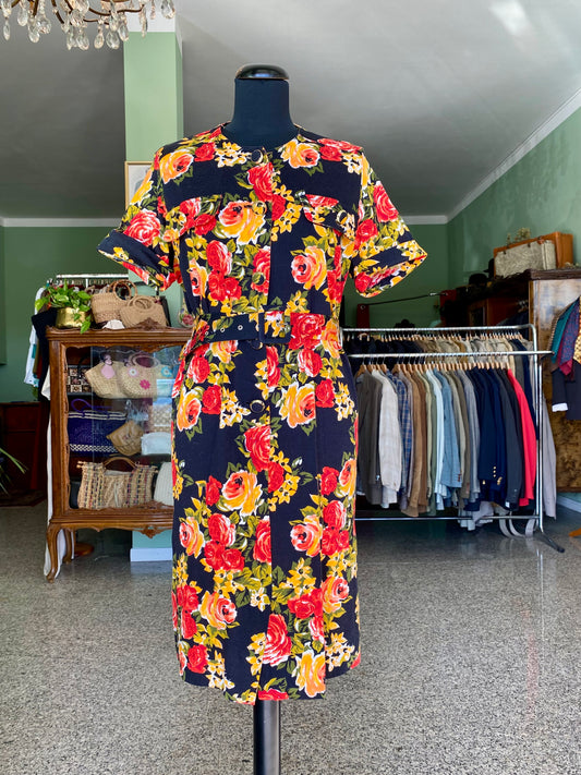 Abito in misto cotone con rose - TG. 42 circa