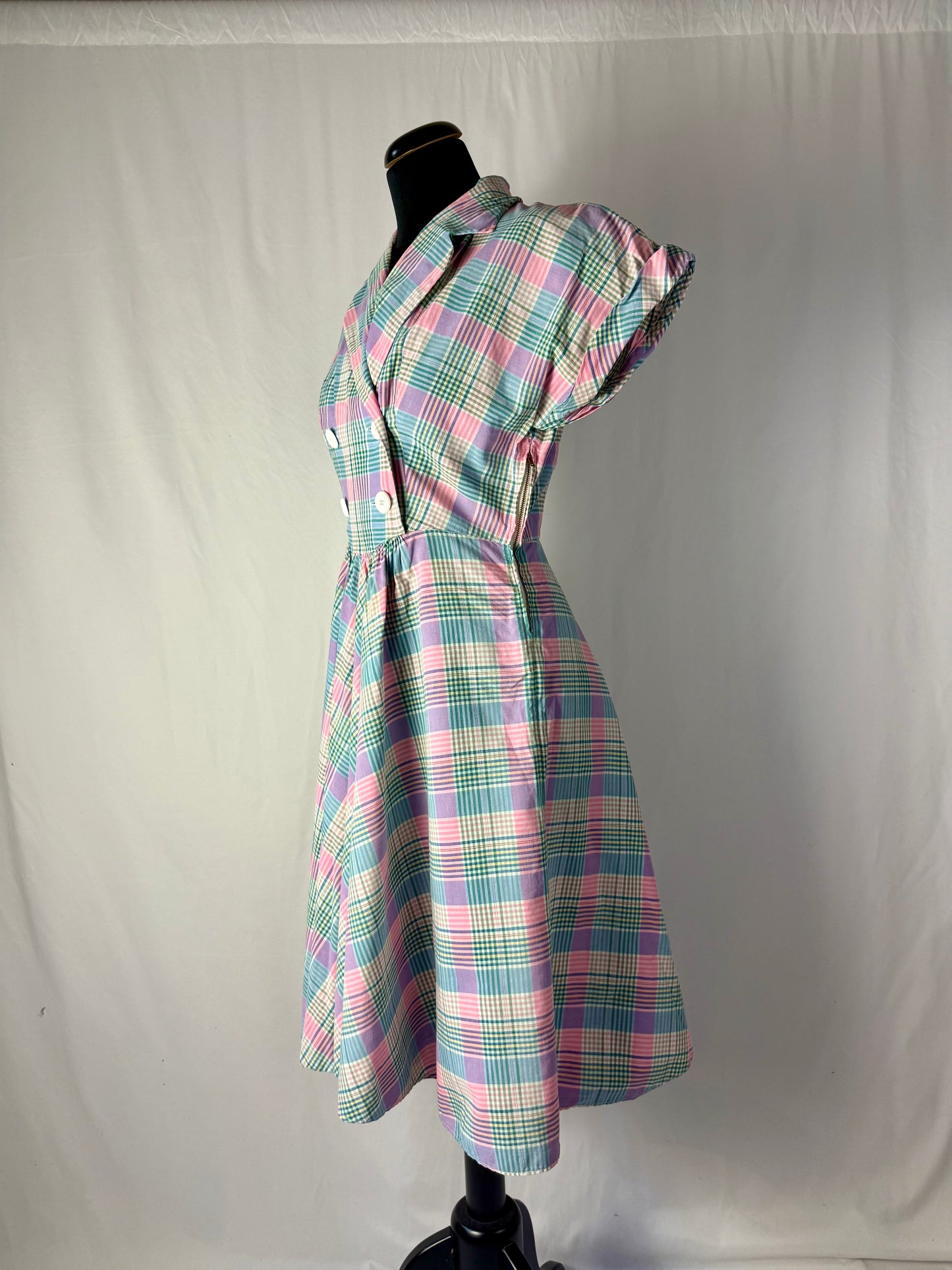 Abito anni ‘50 fantasia scozzese colori pastello – TG. 40